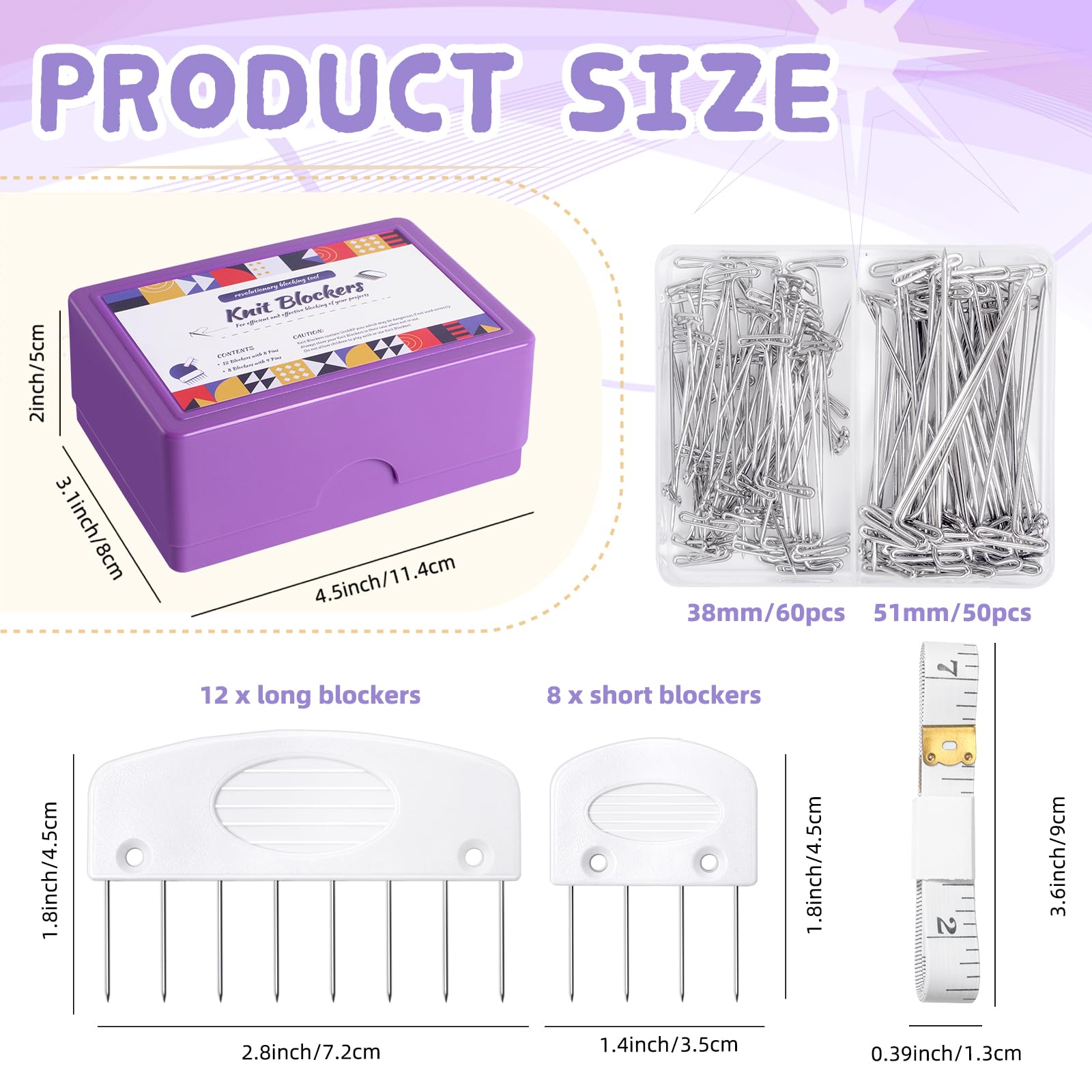 130Pcs Knit Blocking Pins Kit with Combs & Storage Box for Knitting & Crochet - Perfect for Blocking Mats
