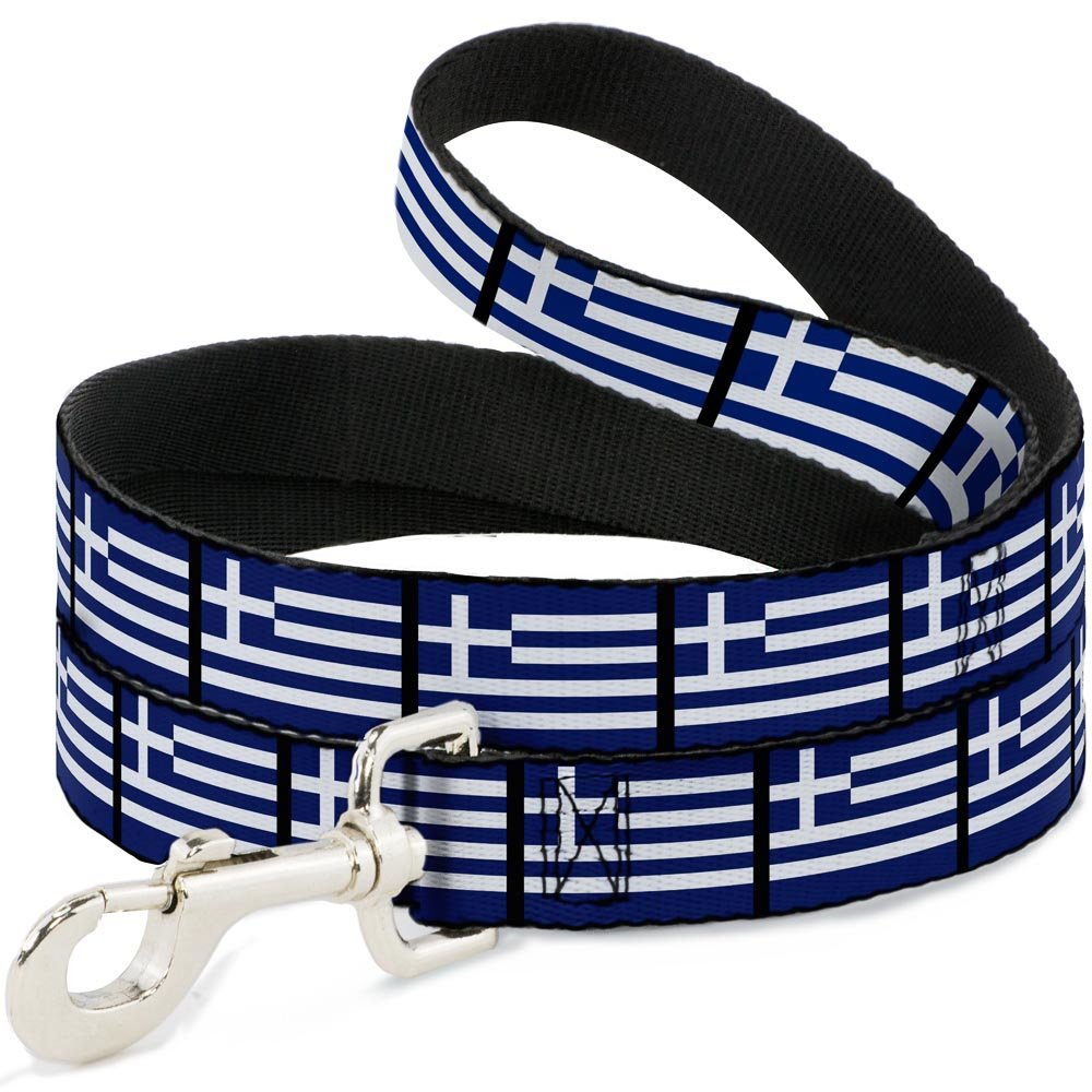 Buckle-Down Greece Flag Pet Leash - 4 Feet Long, 1.5 Inches Wide - Durable Dog Walking Accessory for Small to Medium Dogs - Perfect for Daily Walks, Hiking, and Outdoor Adventures