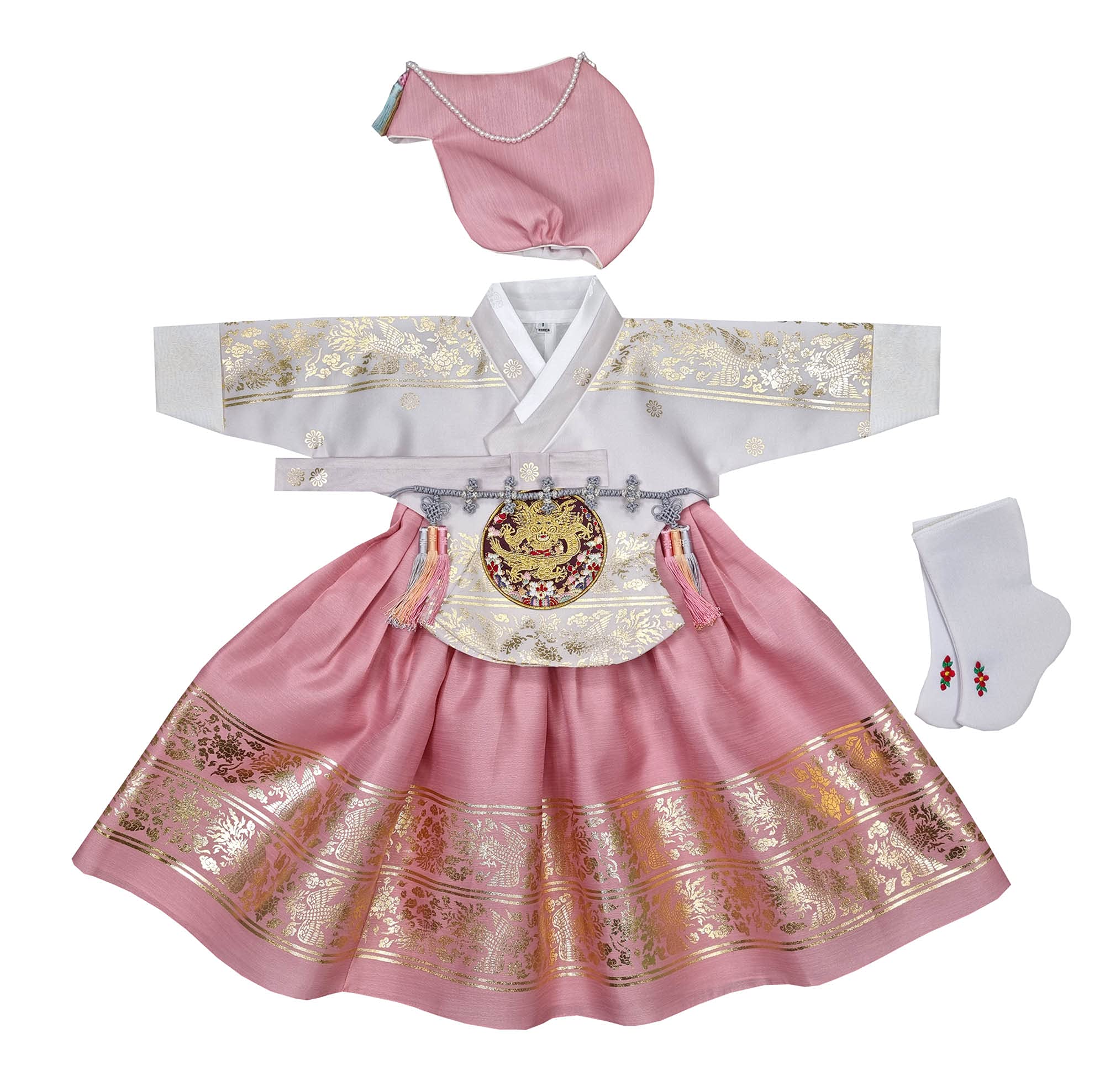 Korean Traditional Baby Girl Hanbok Set - Gold Print First Birthday & 100 Days Celebration Outfit (Ages 0-8) | Perfect for Doljanchi, Korean Cultural Events & Photo Shoots