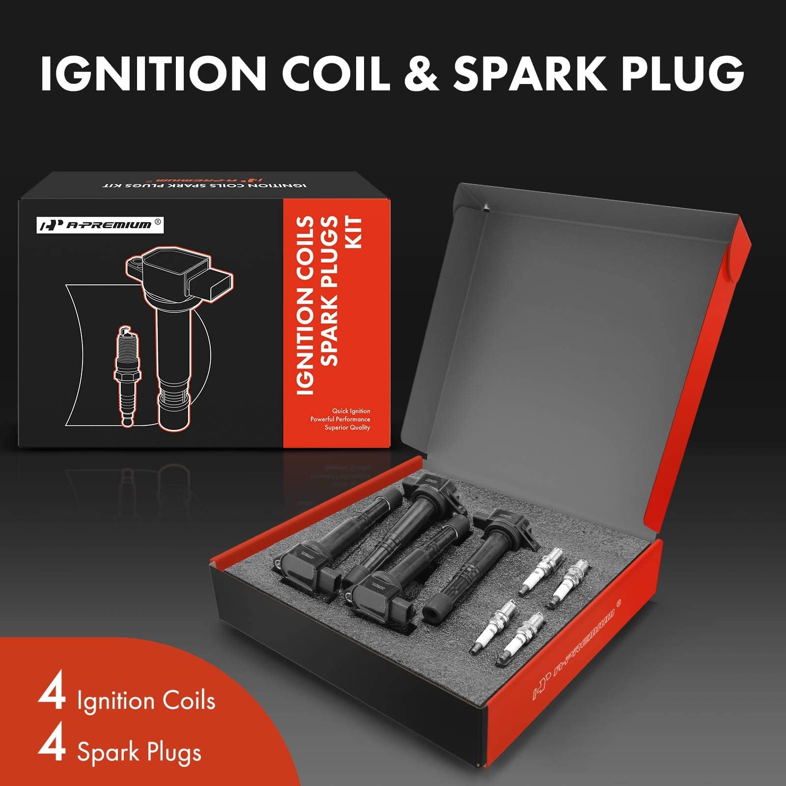 4-Pack High Performance Ignition Coil & Iridium Spark Plugs for 2004-2008 Acura TSX 2.4L - Direct Replacement Parts for Smoother Acceleration & Better Fuel Efficiency - Perfect for DIY Auto Repair & Engine Maintenance