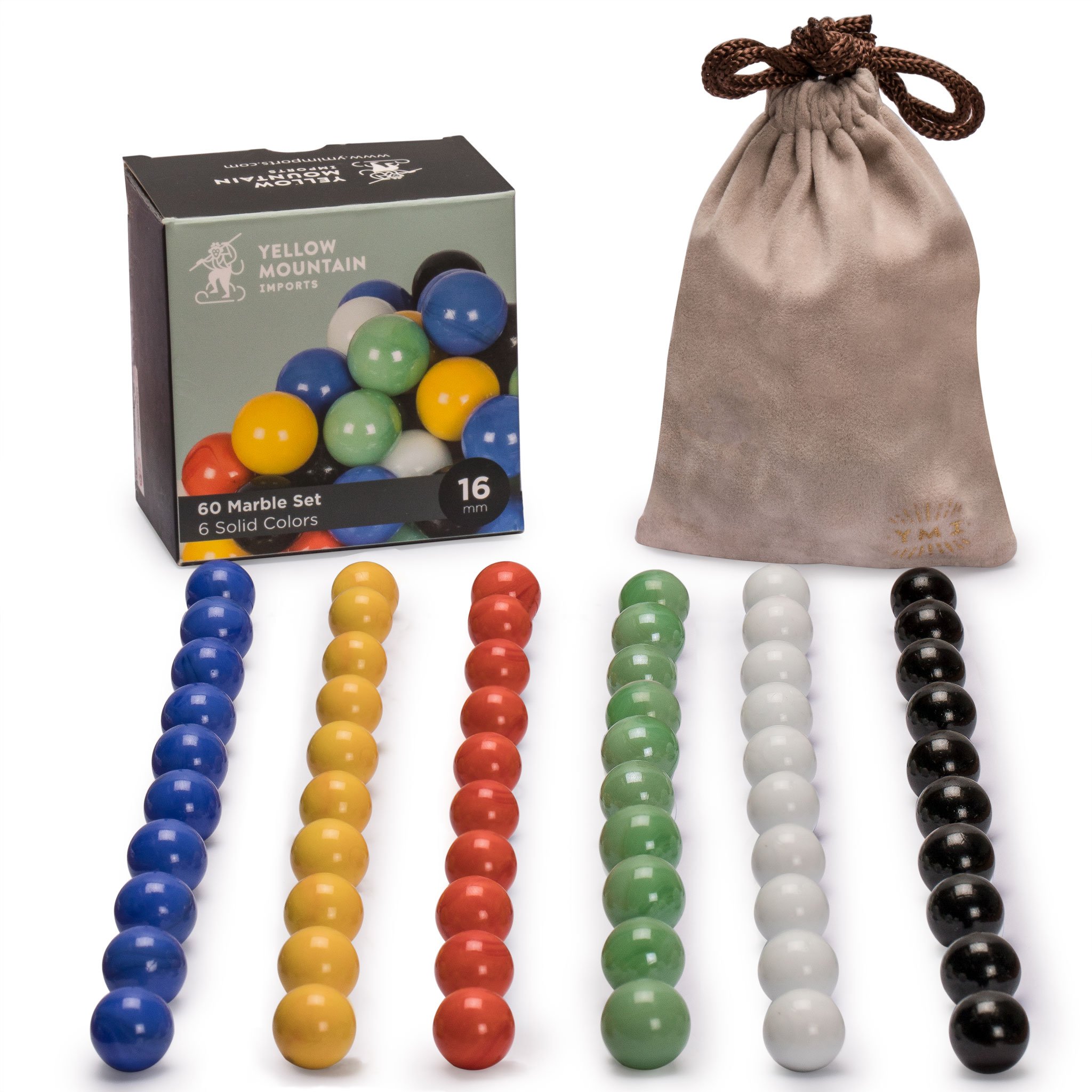Yellow Mountain Imports 60-Piece Chinese Checkers Marble Set - 16mm Solid Color Glass Marbles for Board Games, Kids' Toys & Family Game Night