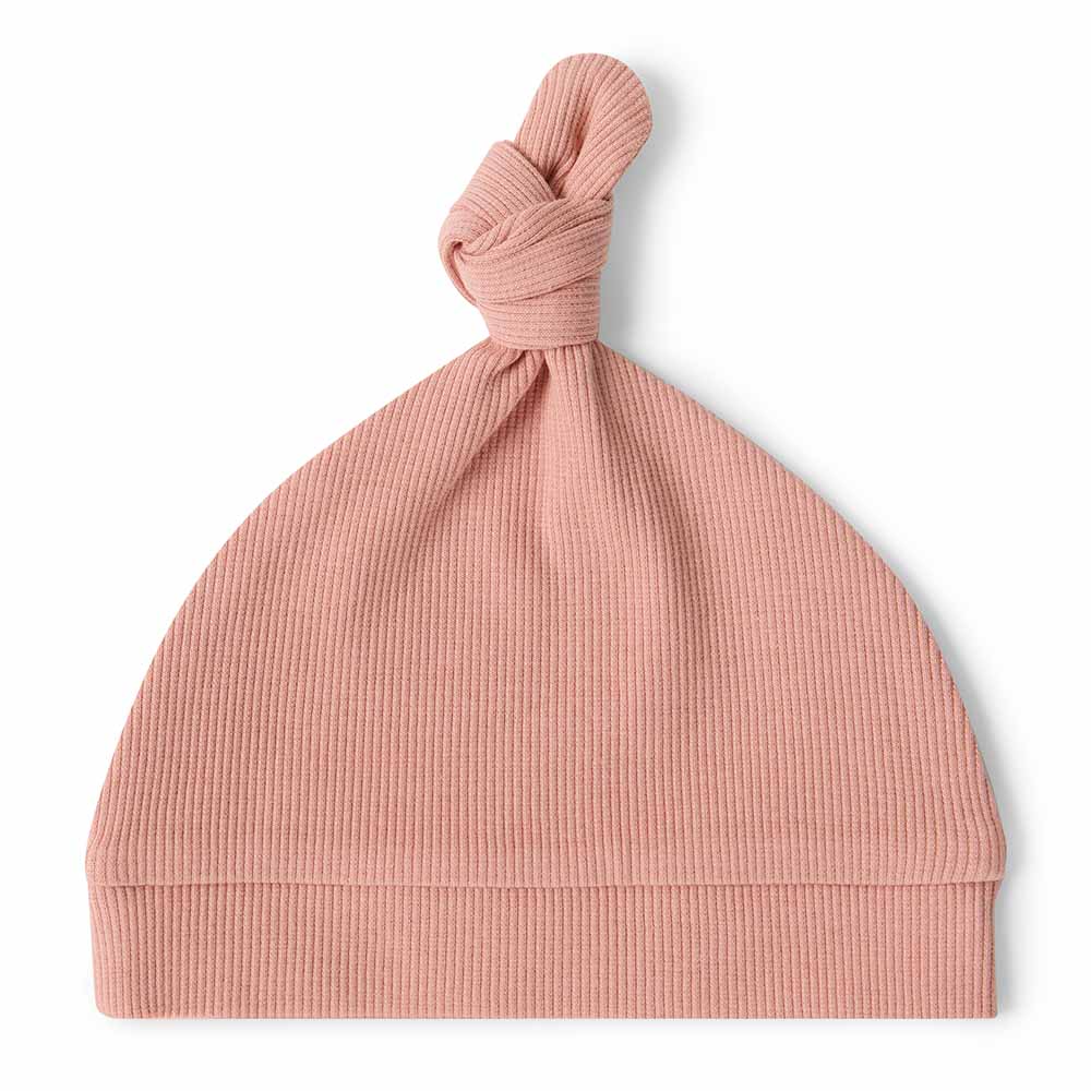 Snuggle Hunny Organic Ribbed Knotted Beanie for Women - Soft Winter Hat in Rose Pink - Perfect for Cold Weather, Outdoor Activities & Casual Fashion