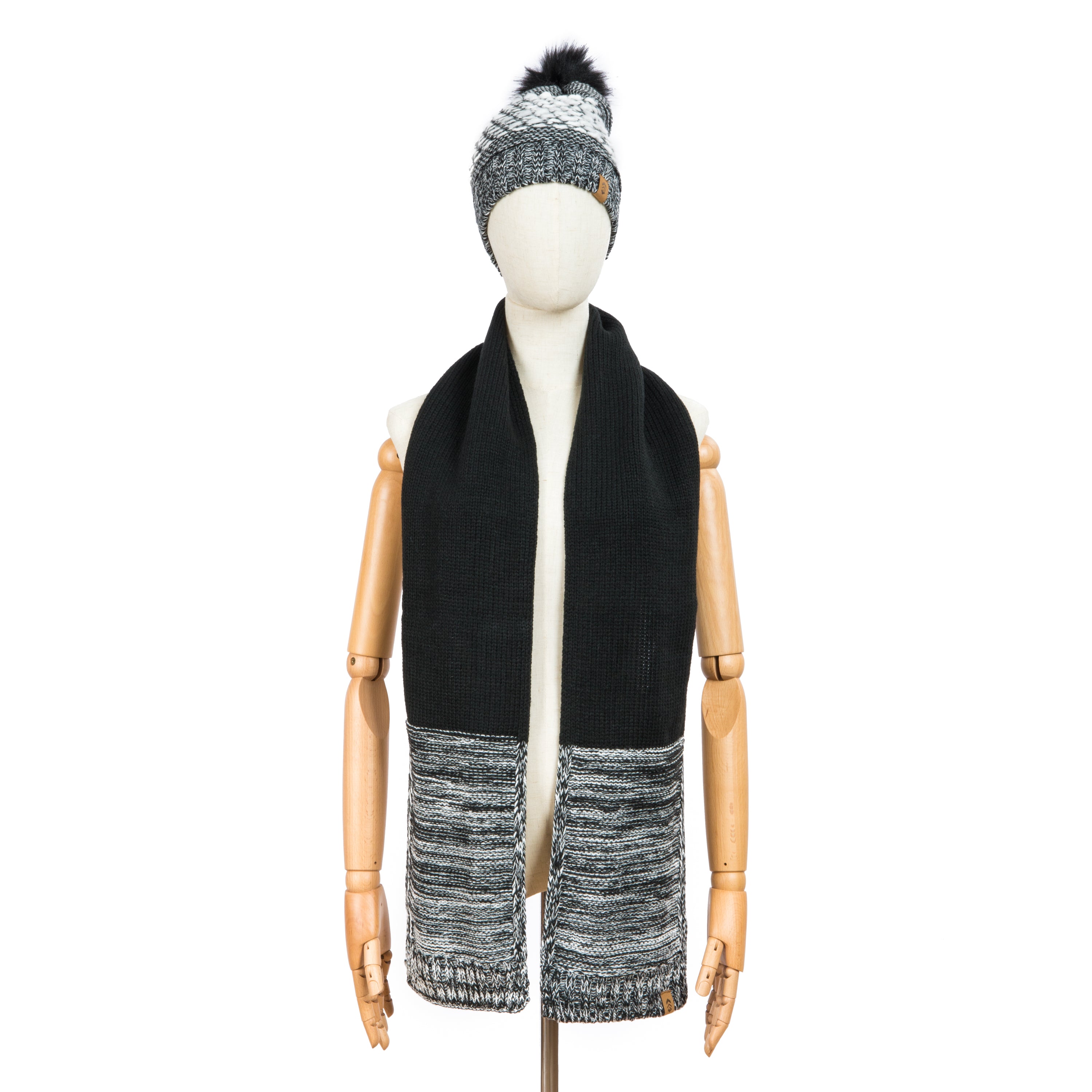 Free Country Women's Knit Twist Black Scarf and Beanie Set - Winter Warm Accessories for Outdoor Activities & Casual Wear