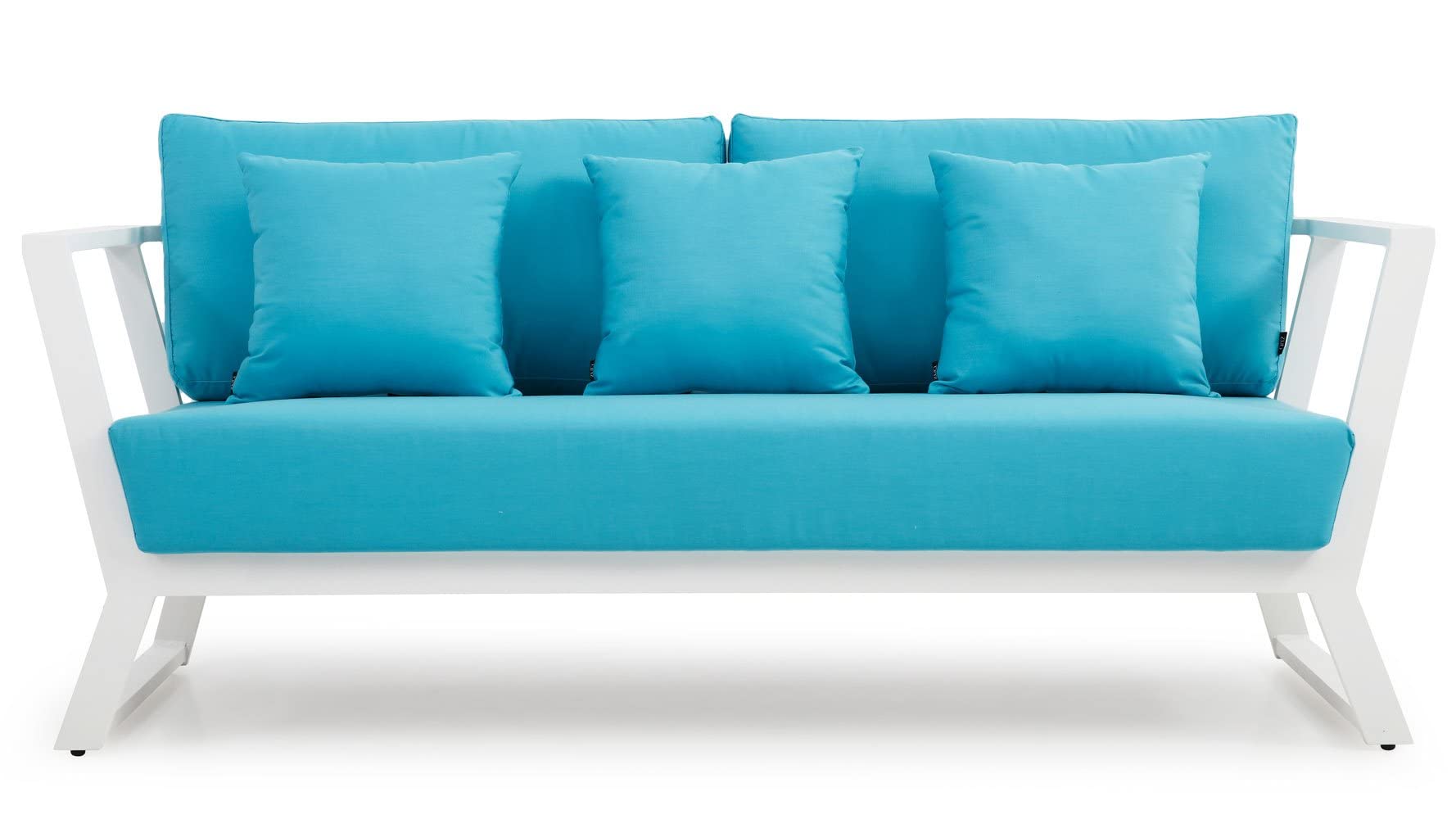 ZURI Modern Outdoor Patio Stainless Steel Sofa Set with Quick-Dry Cushions - White & Teal - Weather-Resistant Garden Furniture for Poolside, Deck, and Backyard Relaxation