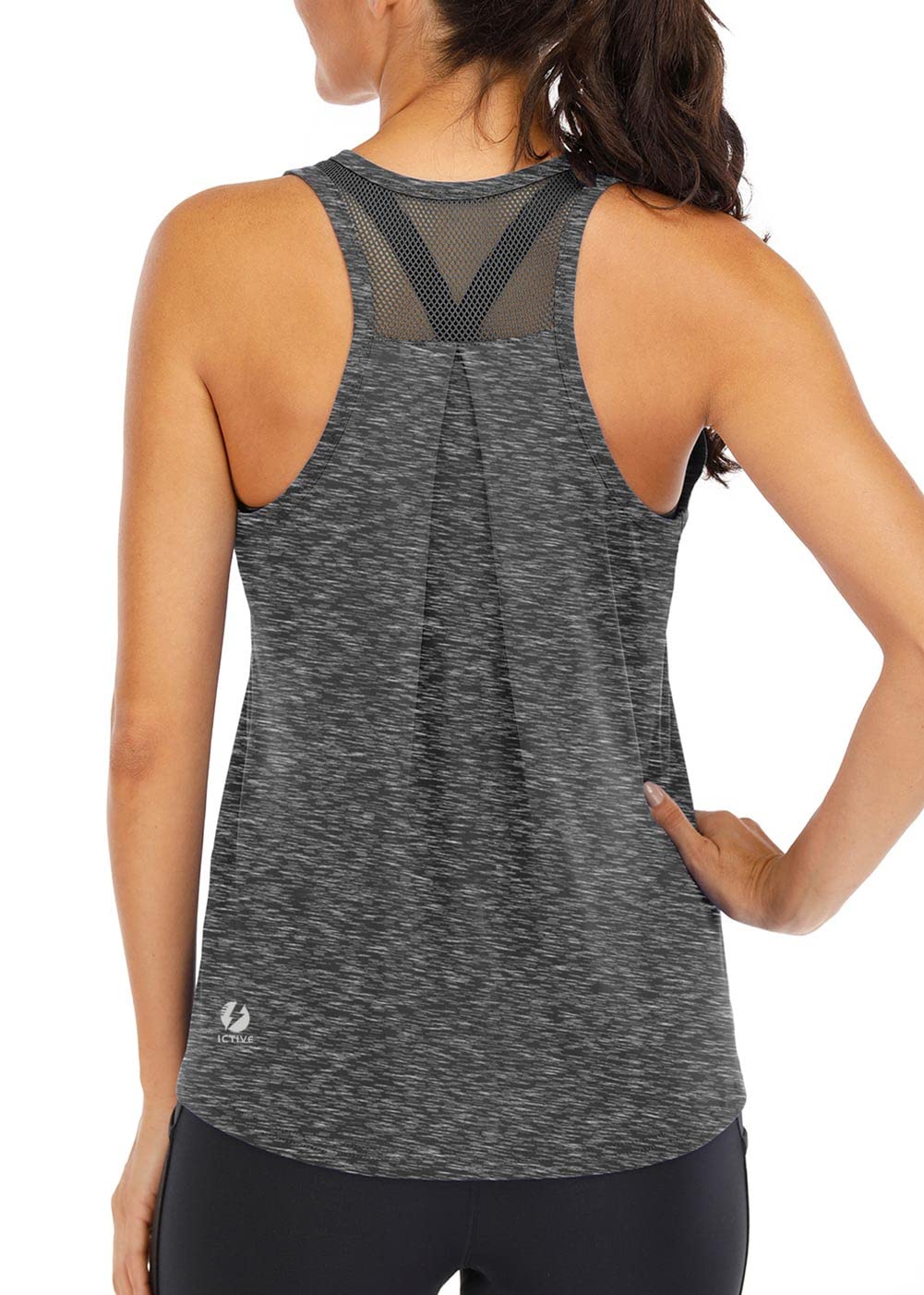 ICTIVE Women's Workout Tops - Loose Fit Racerback Mesh Tank Top with Backless Design for Running, Yoga & Gym | Breathable Muscle Shirt for Women's Fitness & Activewear