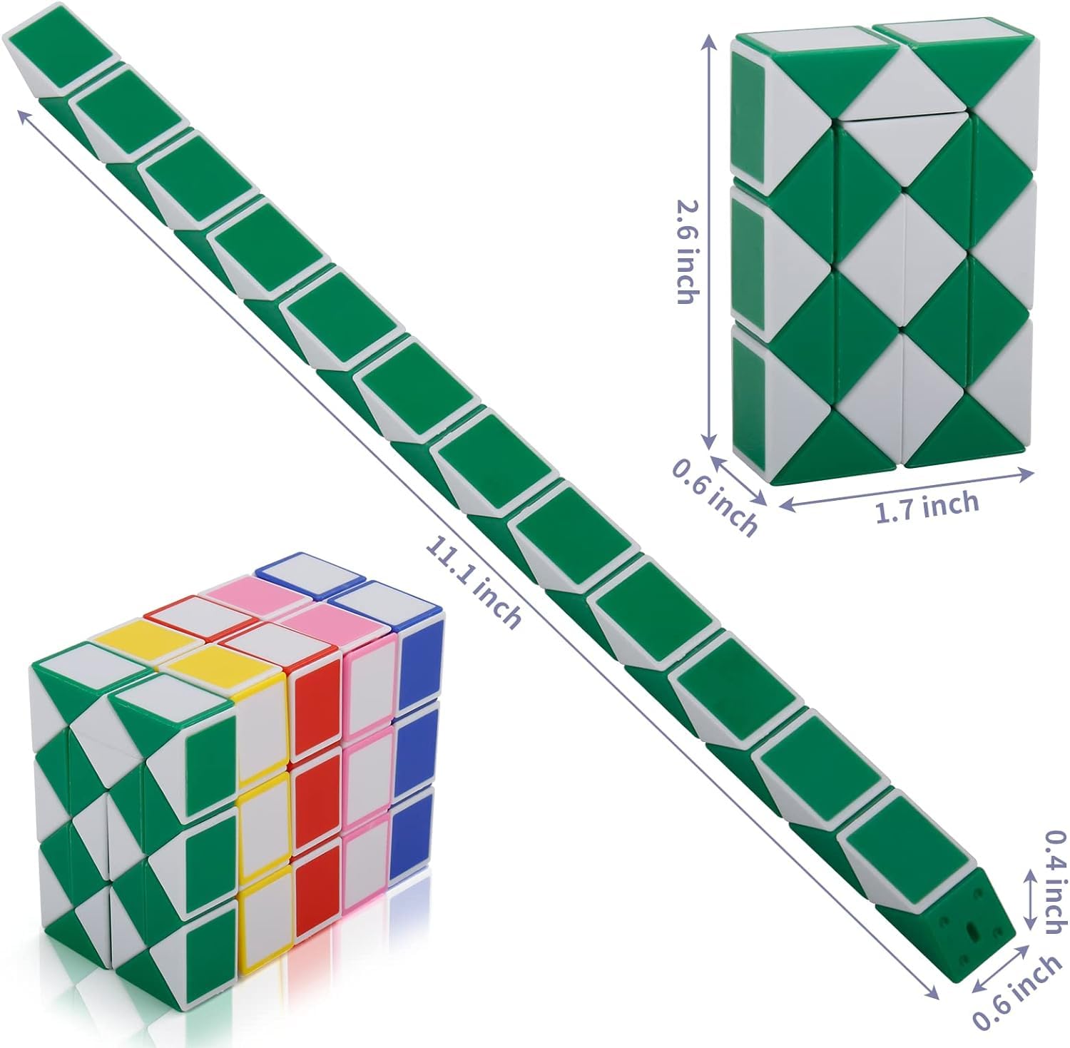 VIBGYOR Snake Puzzle Cube - 3 Pack Speed Cube Set with Magic Ruler, Twisty Puzzle Brain Teaser Toys for Kids & Adults - Perfect for Stress Relief, STEM Learning & Family Game Night