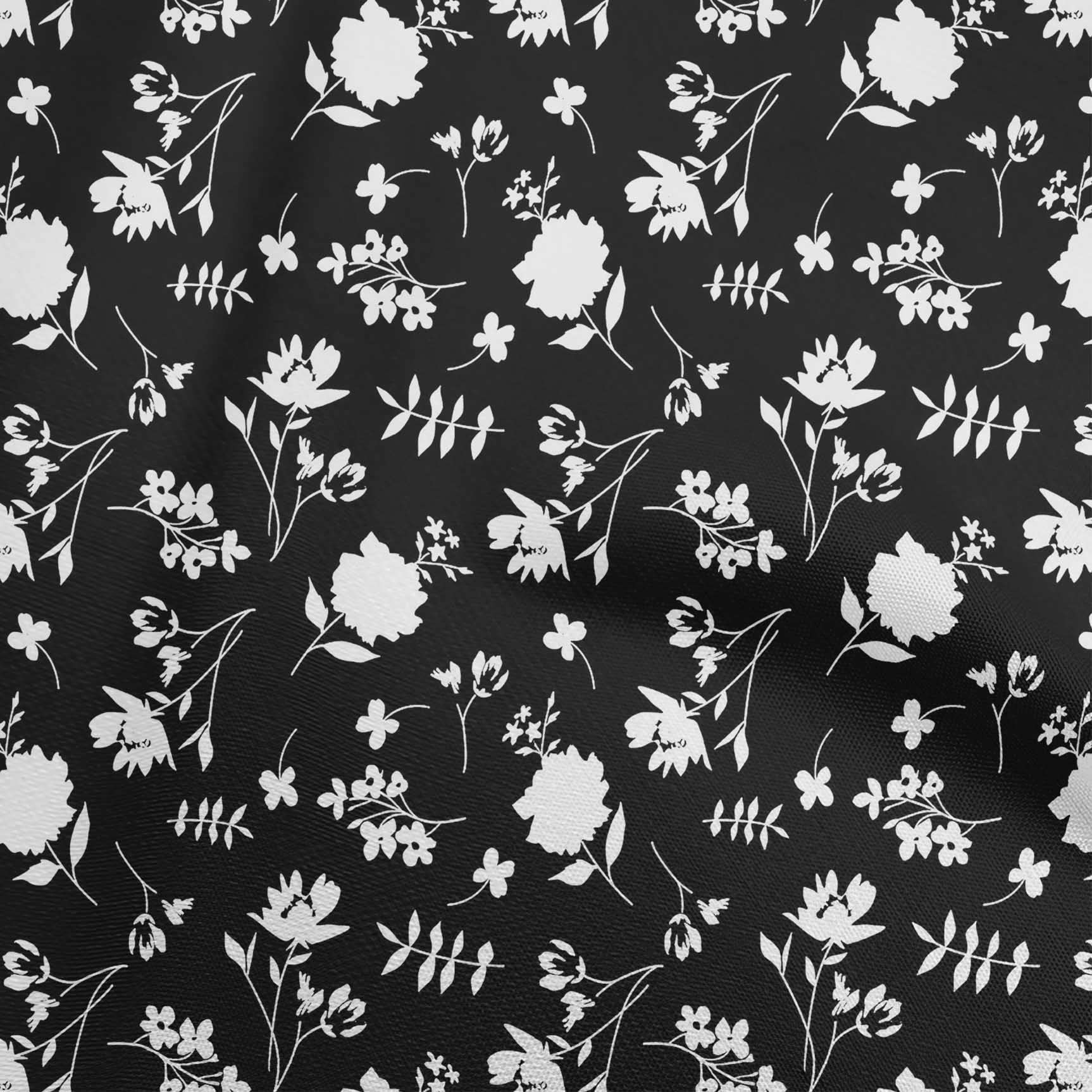 oneOone Polyester Spandex Black Floral Printed Fabric - 56 Inch Wide (1.42m) by The Yard - Stretchy Craft & Sewing Material for Dresses, Curtains & DIY Projects - 158 GSM