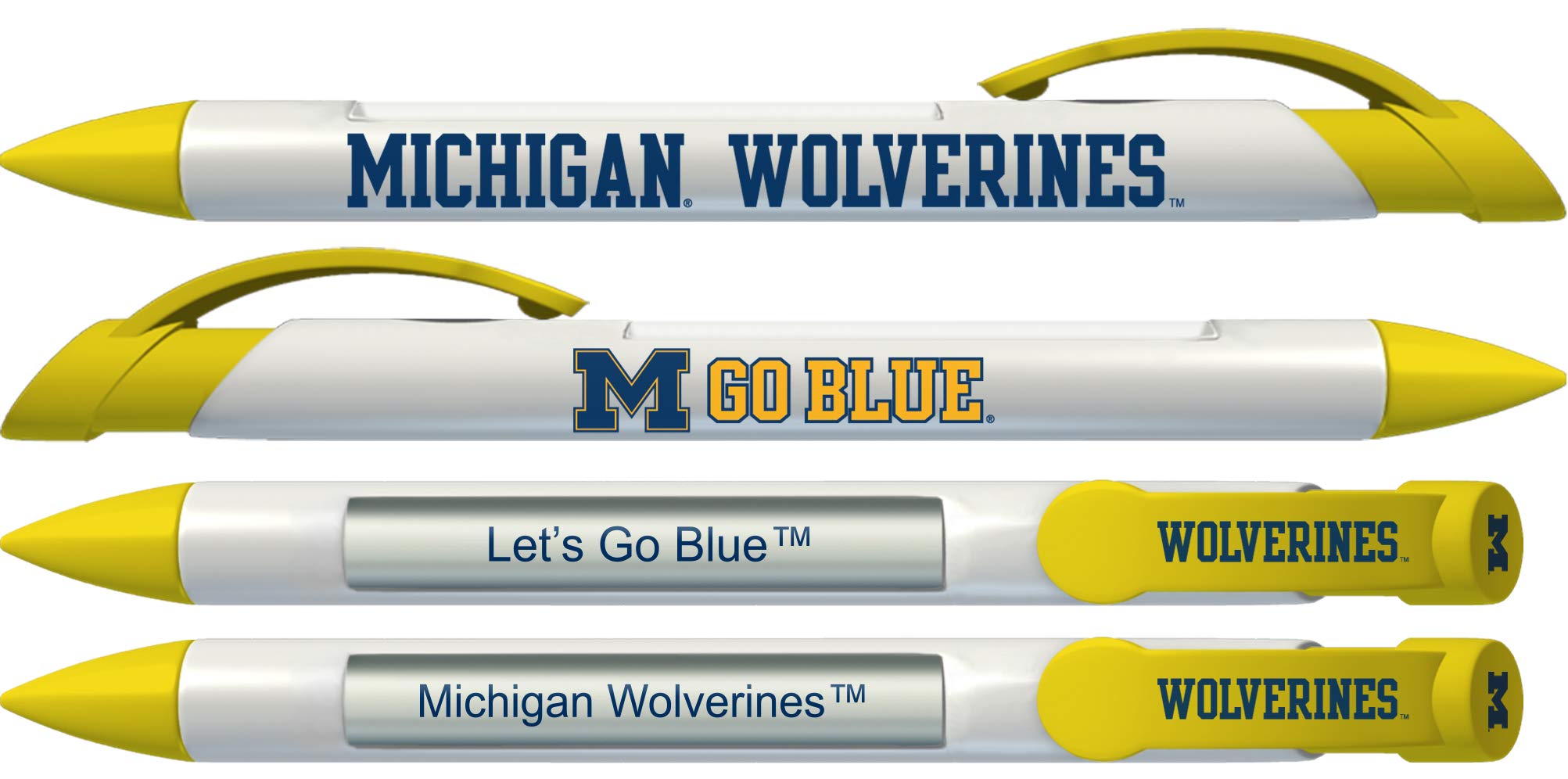 Official University of Michigan Wolverines Rotating Message Pens - 4 Pack Collegiate Gift Set (8010) - Perfect for Graduation Gifts, School Spirit Events & Alumni Souvenirs