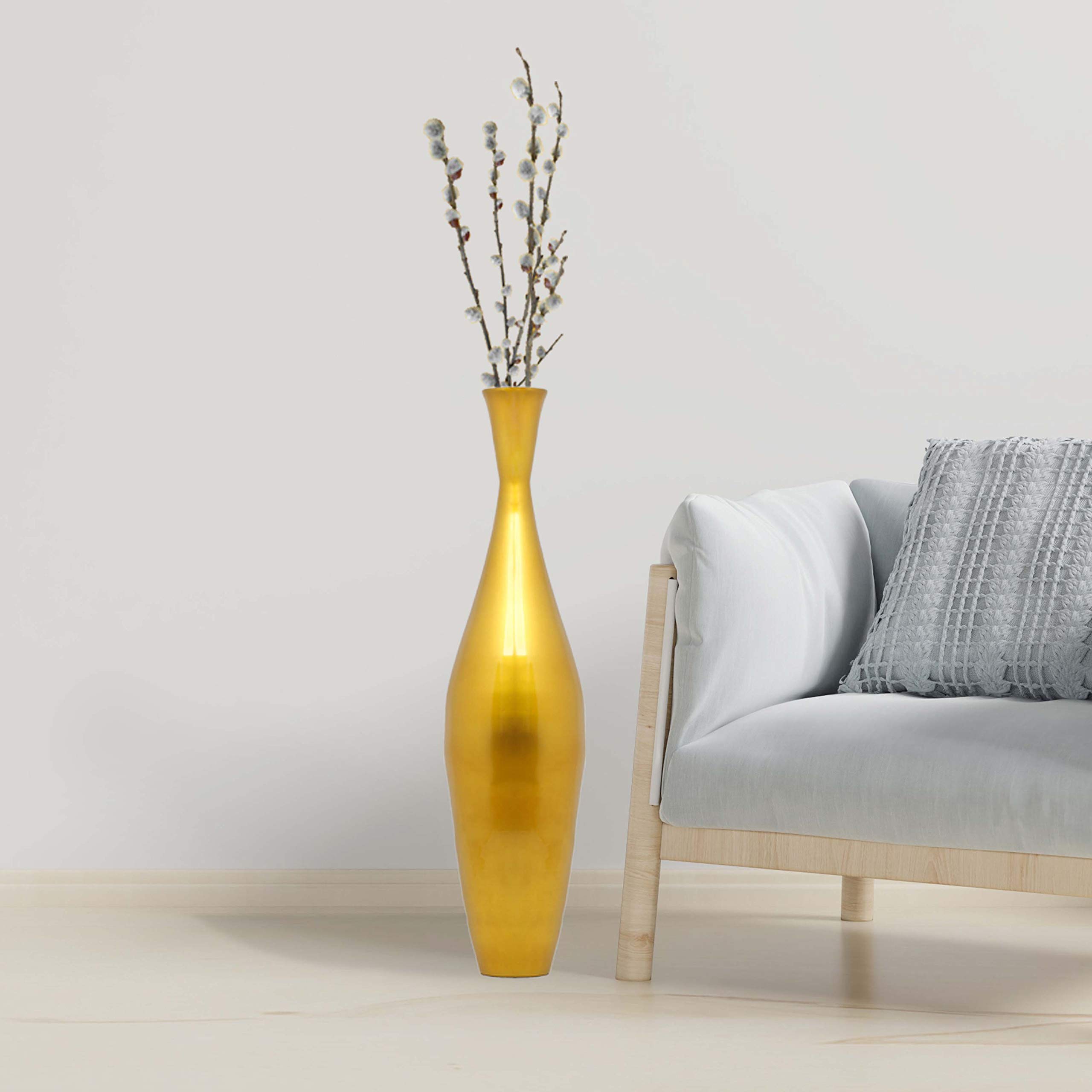 Uniquewise 43-Inch Modern Tall Bamboo Narrow Trumpet Floor Vase in Gold - Elegant Home Decor for Living Room, Entryway, or Office (QI003889.GD)