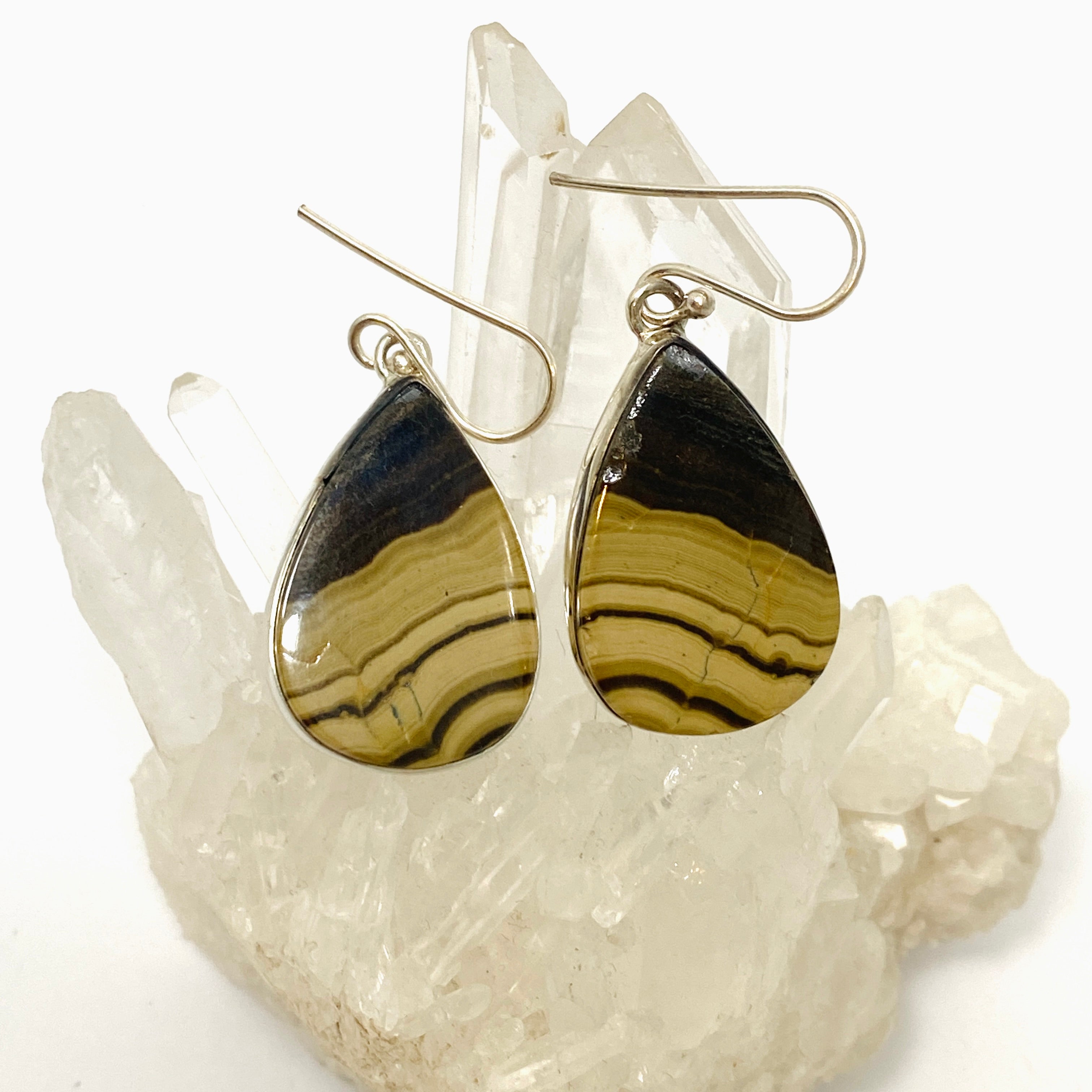 Schalenblende Teardrop Cabochon Earrings KEGJ1561 - Handmade Gemstone Dangle Earrings for Women, Unique Mineral Jewelry Gift - Perfect for Parties, Weddings & Special Occasions