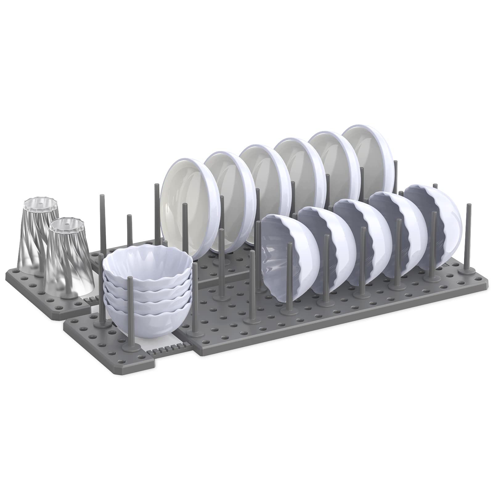 2-Pack Grey Kitchen Cabinet Organizer - Adjustable Pegboard Tray for Dish Rack & Plate Storage | Space-Saving Drawer Organizer for Utensils, Spices & Kitchenware | Perfect for Small Kitchens & Apartment Living