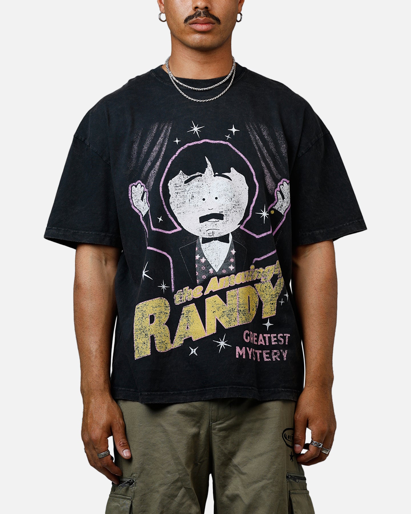 The Amazing Randy Heavyweight Black Acid Wash T-Shirt by 73 Studio - Perfect for Casual Wear, Concerts, and Fan Merchandise