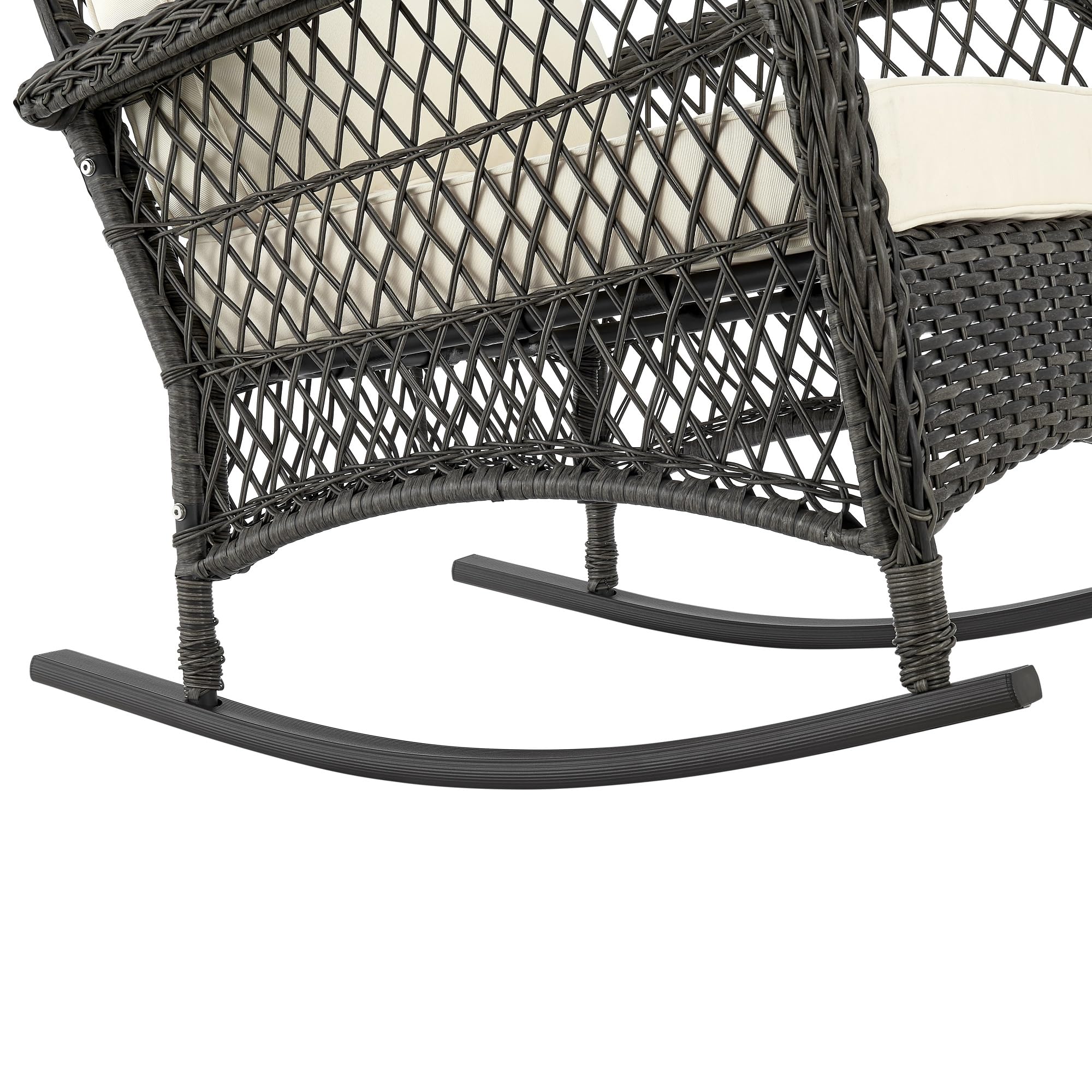 Premium Steel Rattan Outdoor Rocking Chair with Removable Waterproof Cushions - Weather-Resistant Patio Rocker with Curved Edge & Sturdy Frame (Cream) - Perfect for Garden, Porch, Poolside & Backyard Relaxation