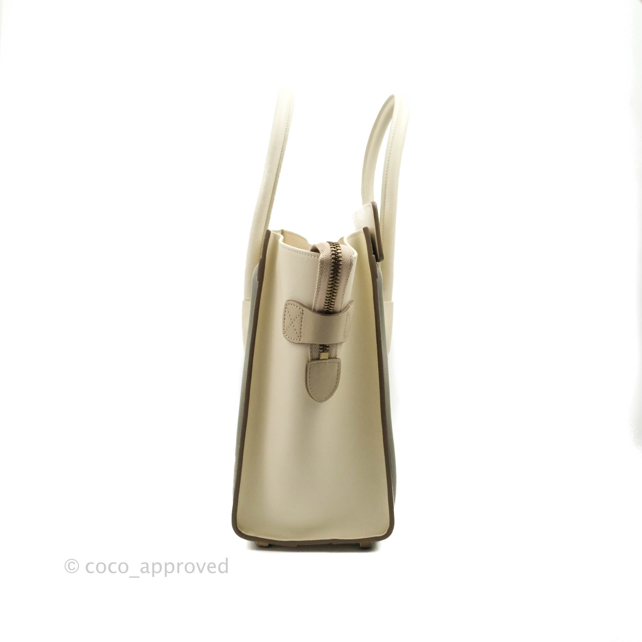Celine Micro Luggage Handbag in Light Beige Smooth Calfskin with Gold Hardware - Perfect for Work, Travel & Everyday Luxury