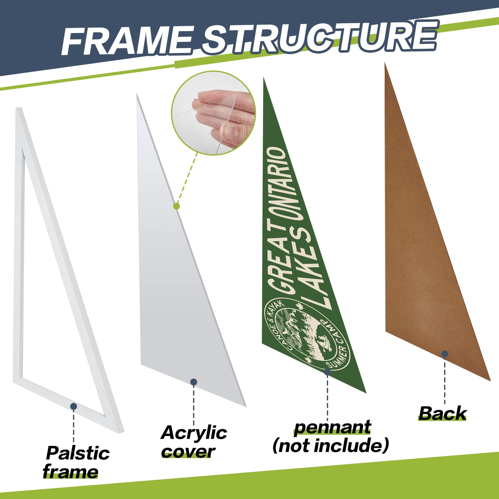 Wesiti 12x30 Inches Wooden Pennant Display Frame with Hook - White Acrylic Flag Holder for Sports Teams, Schools & Events (Double-Sided Protective Film) - Perfect for Wall Decor, Memorabilia Display & Fan Cave Decorations
