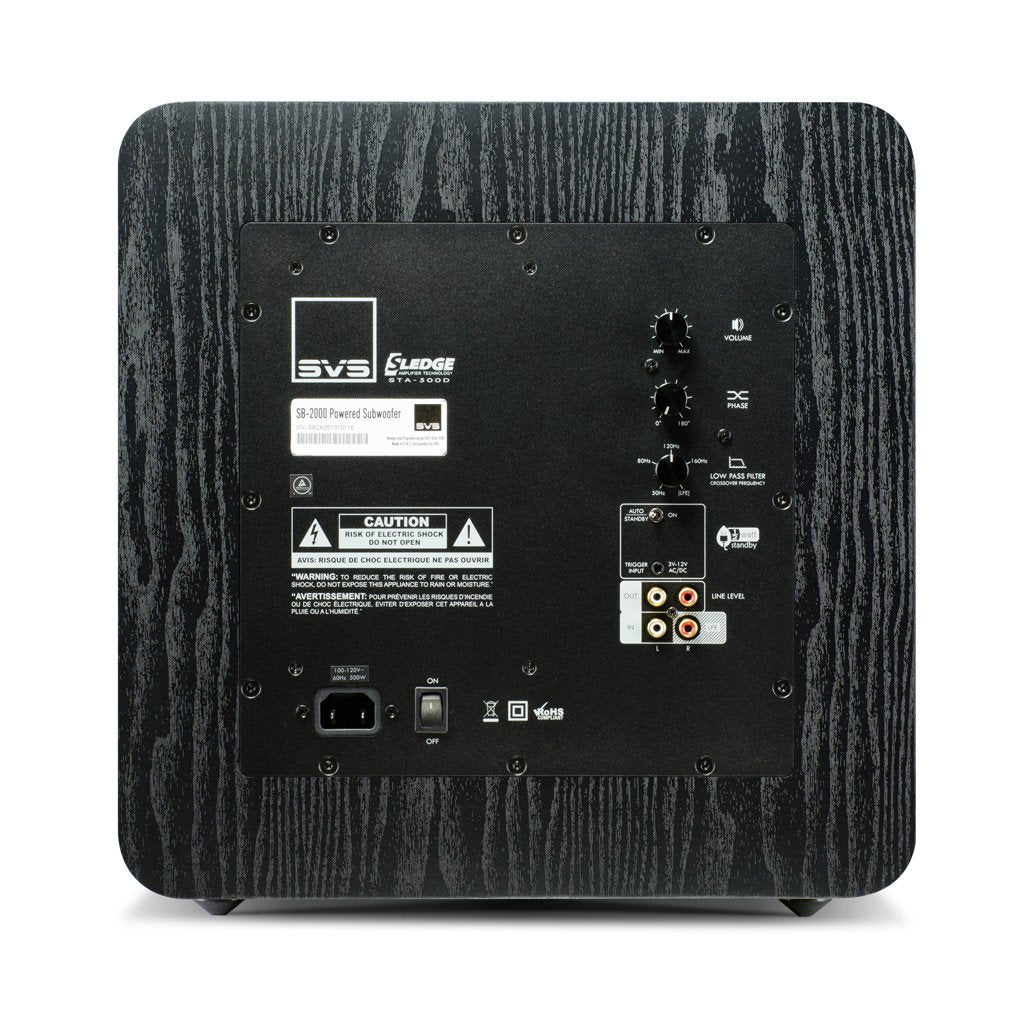 SB 2000 Speaker - Premium Black Ash Wood Finish with Power Outlet - Perfect for Home Theater, Gaming & Music Listening