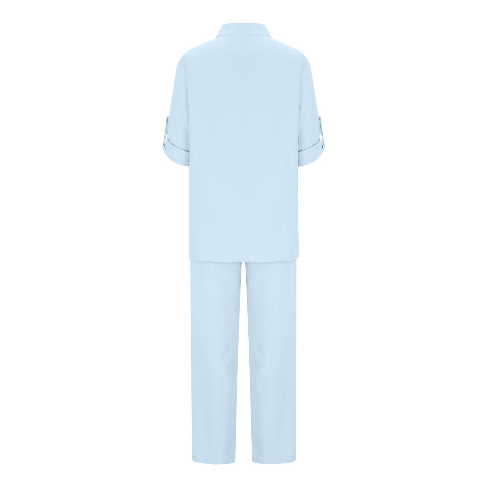 Women's 2-Piece Cotton Linen Loungewear Set - Plus Size Pants & Shirt for Sleep & Relaxation