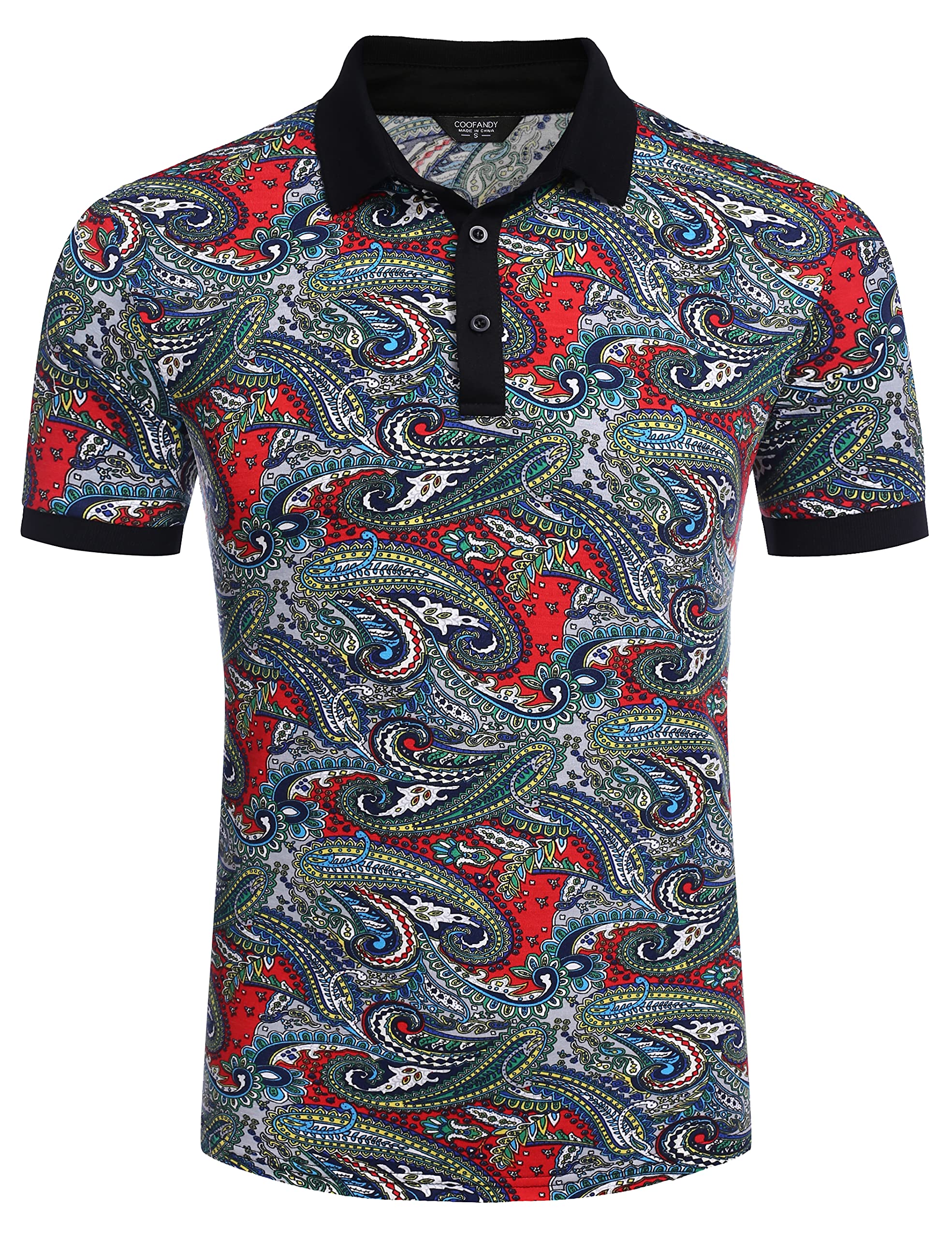 COOFANDY Men's Slim Fit Short Sleeve Polo Shirt - Floral Paisley Print Casual T-Shirt for Summer | Perfect for Office, Golf & Outdoor Activities