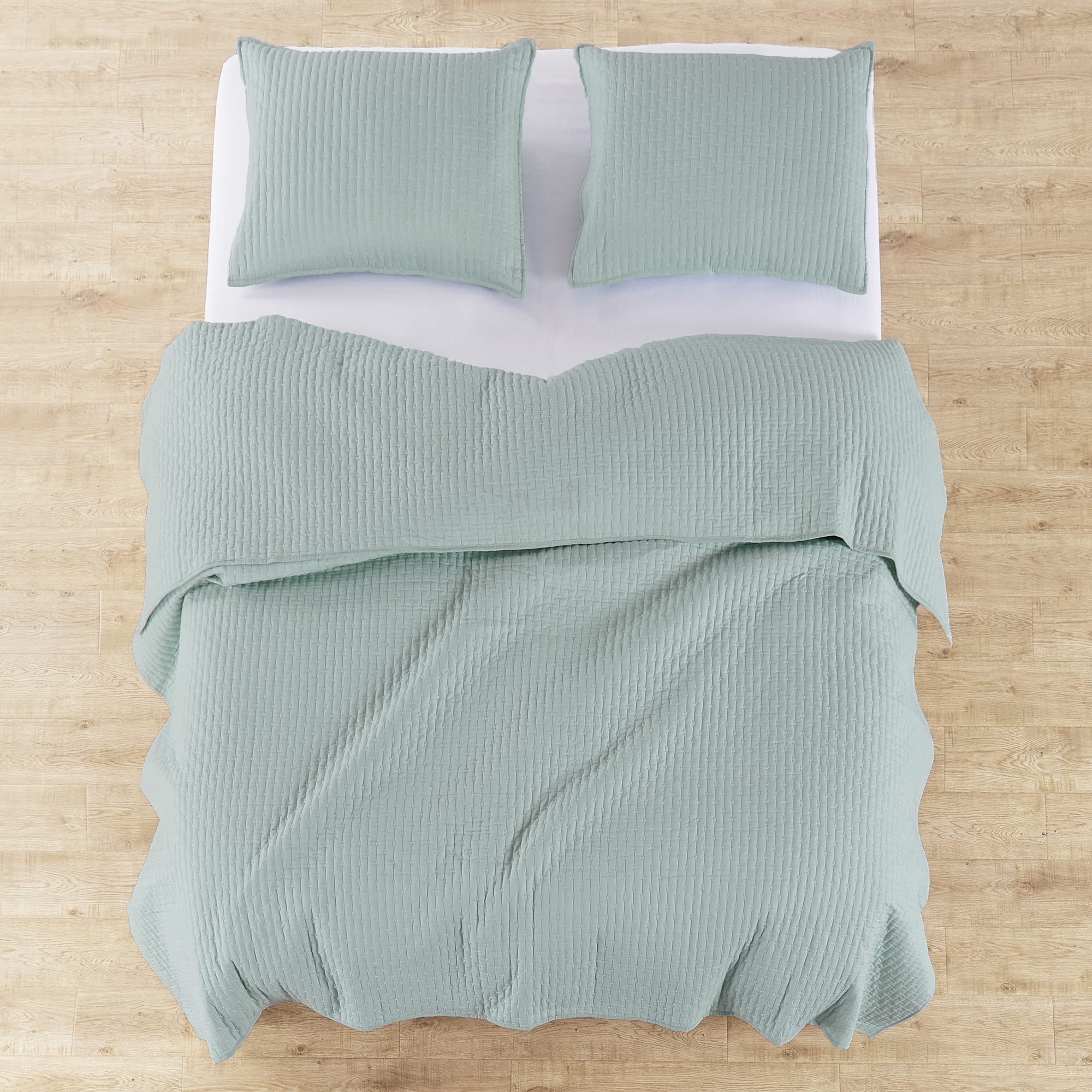 Levtex Home - 100% Cotton Reversible Cross Stitch Blue Haze Quilt Set - Full/Queen Size (88x92in) with 2 Standard Shams (26x20in) - Soft Breathable Bedding for Cozy Bedroom Decor