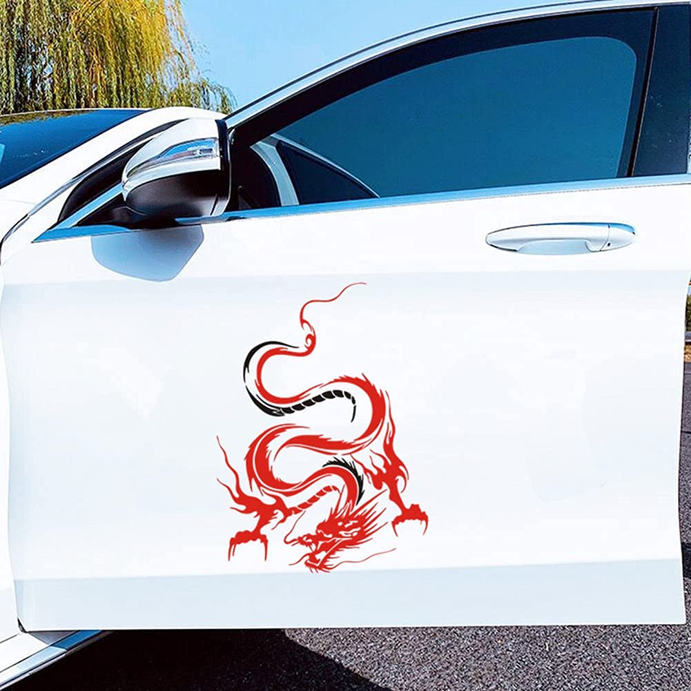 JSCARLIFE Dragon Car Decals - Self-Adhesive Vinyl Hood Stickers for Cars & Trucks - Universal Automotive Graphics for Hood, Body Side & Rear Window - Red (19.68