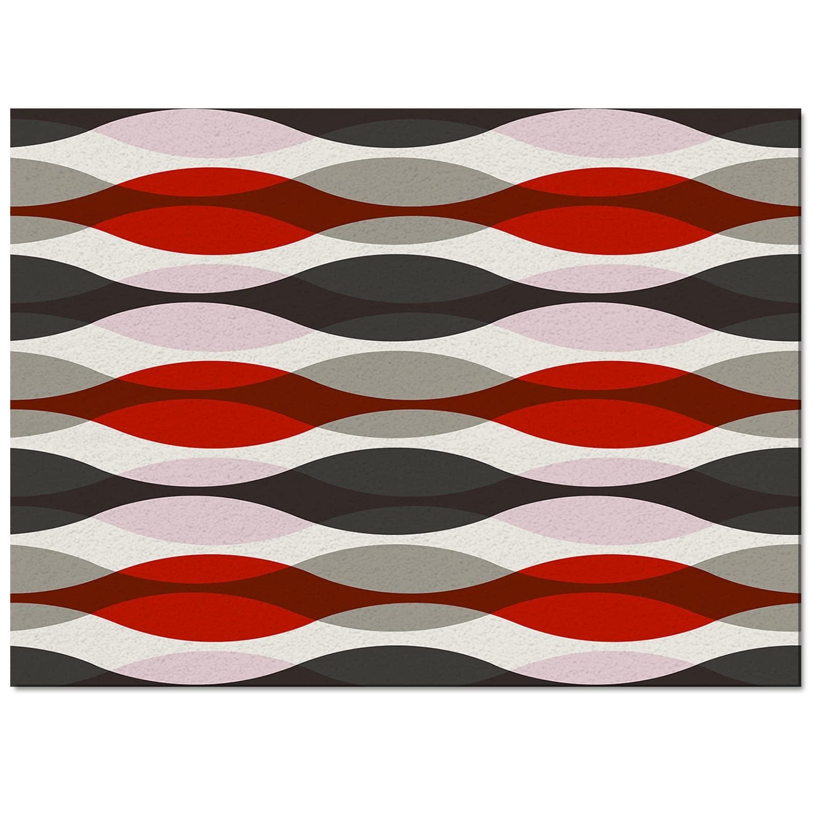 Modern Abstract Geometric Area Rug 5x7 ft - Red & Grey Ripple Pattern, Soft Washable Non-Slip Backing - Perfect for Living Room, Bedroom, Kitchen, Dining Room & Laundry Room Decor