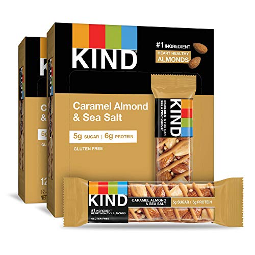 KIND Bars, Caramel Almond & Sea Salt - Healthy Gluten Free Snacks with 6g Protein, Low Sugar, 24 Count - Perfect for On-the-Go Breakfast, Office Snacks & Post-Workout Energy Boost