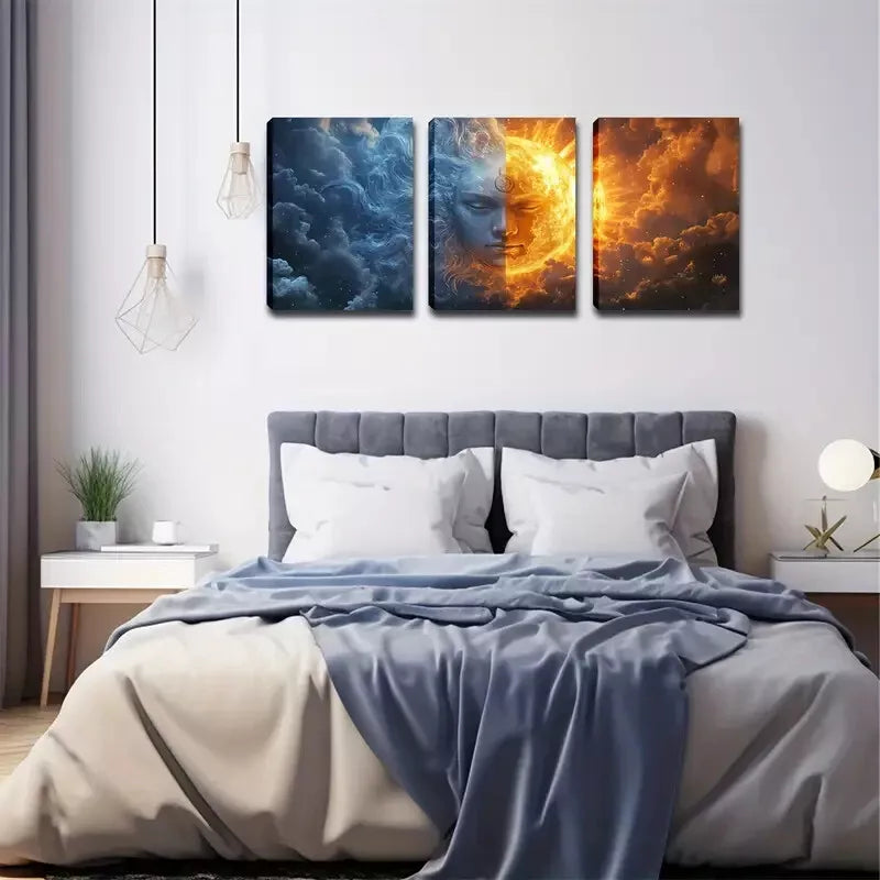 3-Piece Sun and Moon God Wall Art Set - Framed Canvas 40x60cm - High Quality Print - 100% Australian Made - Ready to Hang - Perfect for Living Room, Bedroom & Office Decor