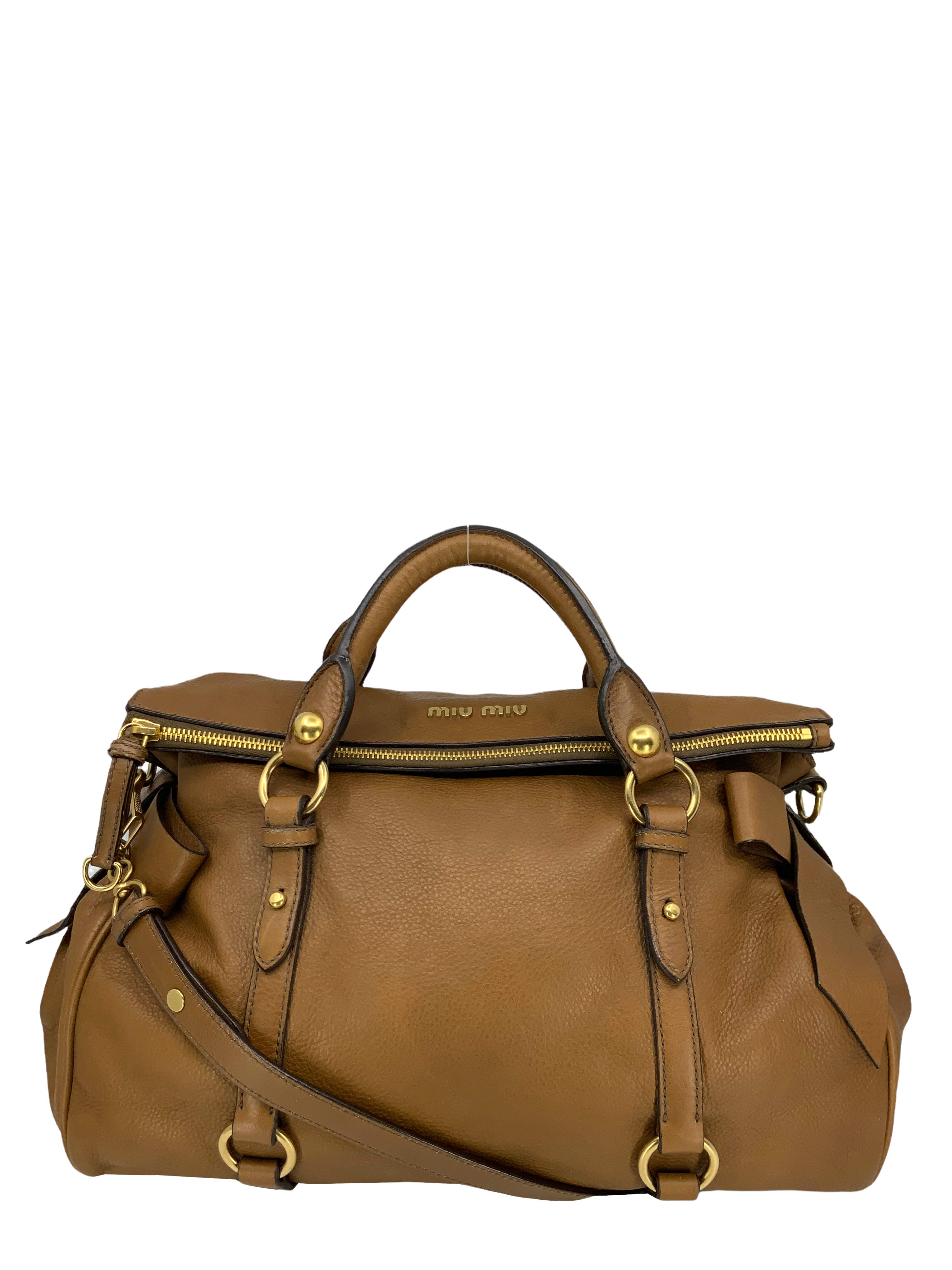 MIU MIU Leather Foldover Bow Satchel Bag for Women - Luxury Designer Handbag for Work, Travel & Everyday Use
