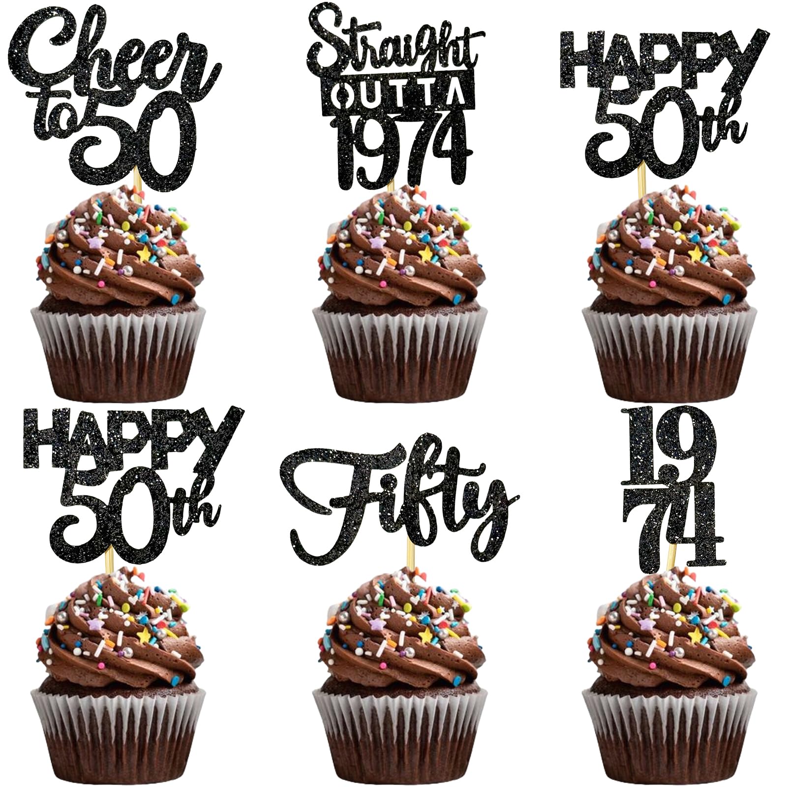 30PCS 50th Birthday Cupcake Toppers - Gold & Black Party Decorations for Men & Women Born in 1974 - Cheers to 50 Years Celebration - Perfect for Anniversary Cakes, Desserts & Milestone Party Decor