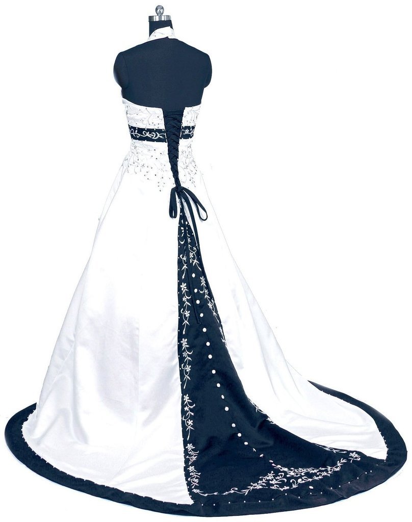 Elegant Women's Halter Embroidery Satin Wedding Dress with Corset Back - Perfect for Bridal, Prom, and Formal Occasions
