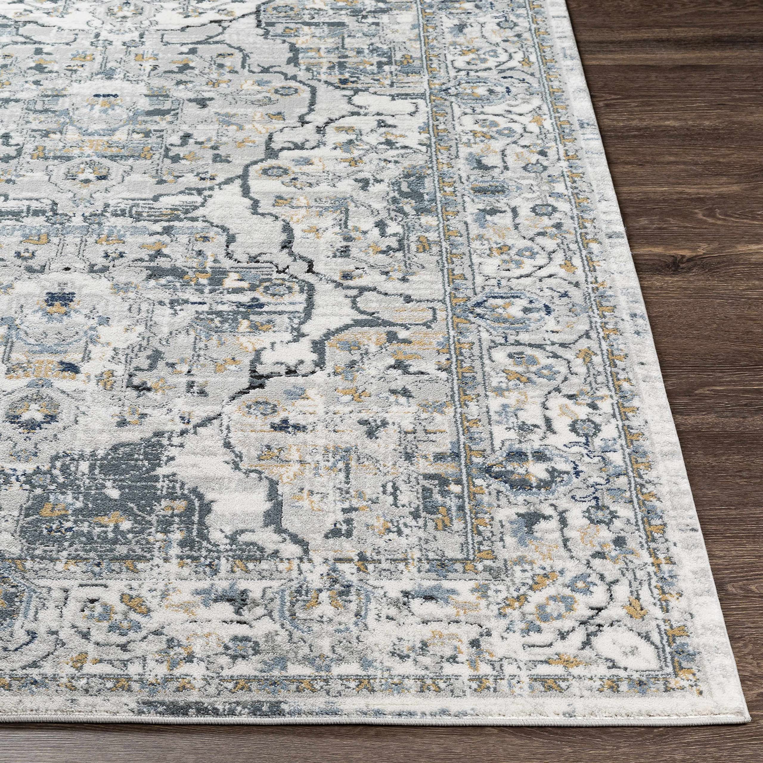 Premium Hauteloom Parcoal Traditional Area Rug - 9' x 12' - Soft Beige, Black & Blue - Perfect for Living Room & Bedroom Decor - Adds Elegance & Comfort to Your Home