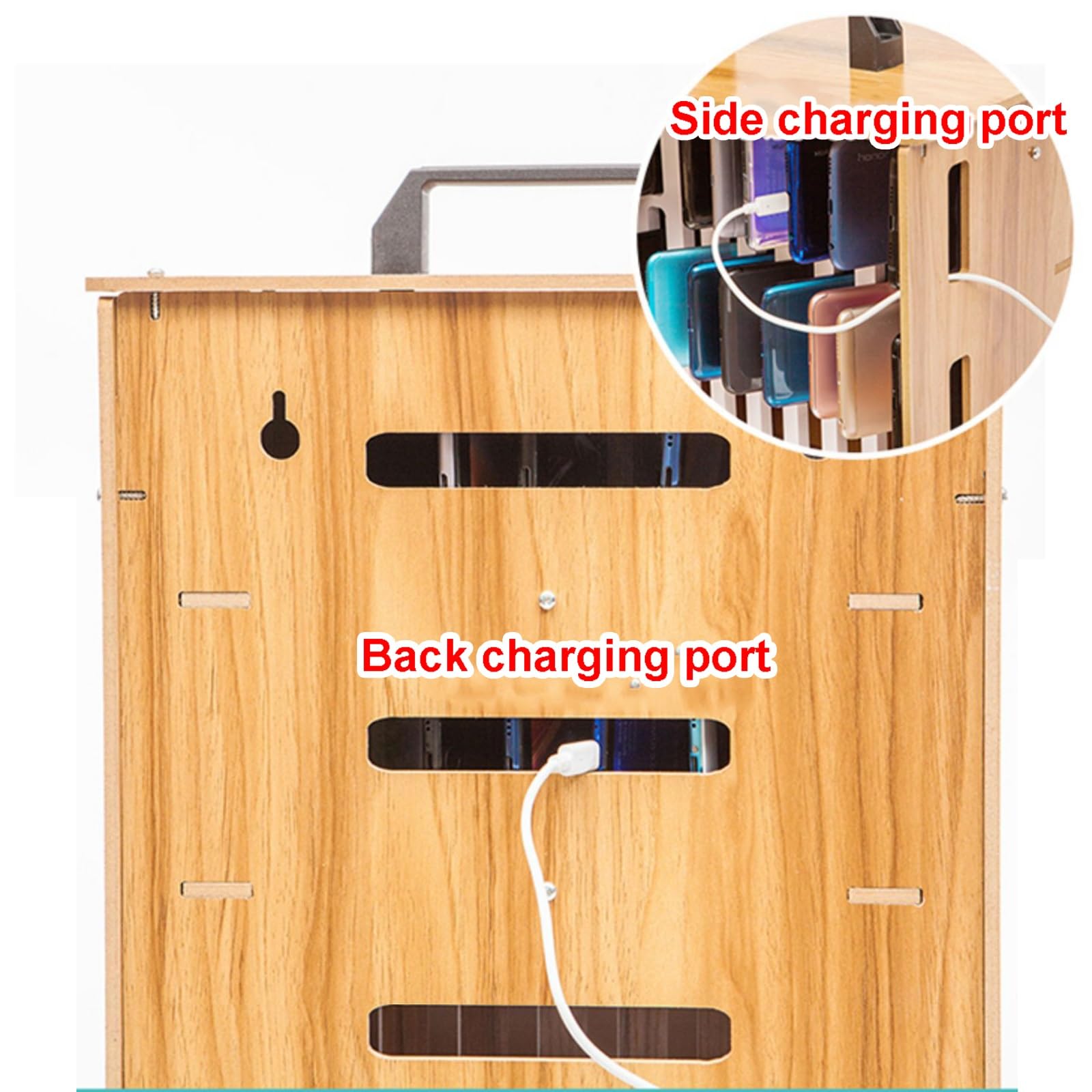 36-Slot Wooden Wall Mounted Cell Phone Storage Cabinet with Rechargeable Station - Durable Phone Locker for Classroom, Office & School Employees - Perfect for Device Management in Schools, Meetings and Workplaces