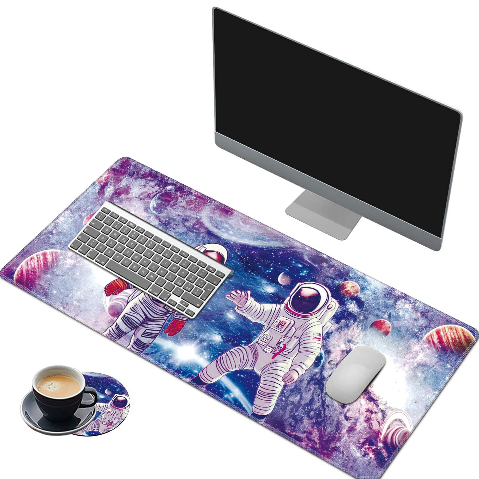 XXL Gaming Mouse Pad with Stitched Edges (31.5x11.8 Inch) - Non-Slip Desk Mat for Keyboard & Mouse, Space Universe Design - Perfect for PC Gaming, Office Work & Home Computer Setup