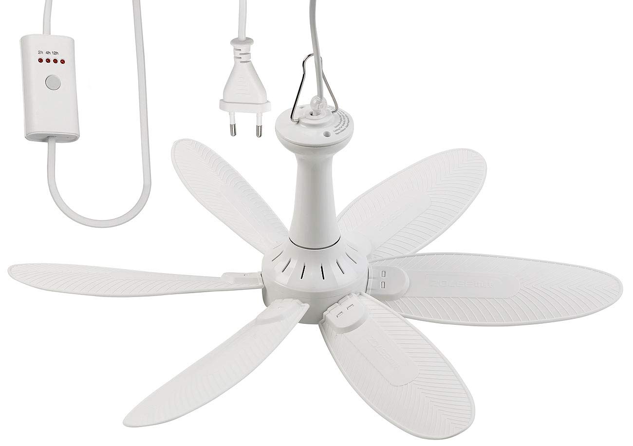 Sichler Home Appliances Ceiling Fan - 6-Blade Mobile Ceiling Fan with Timer, Clothes Hanger, 43cm, 7W (Plug-in, Travel) - Perfect for Bedroom, Living Room, and Outdoor Use