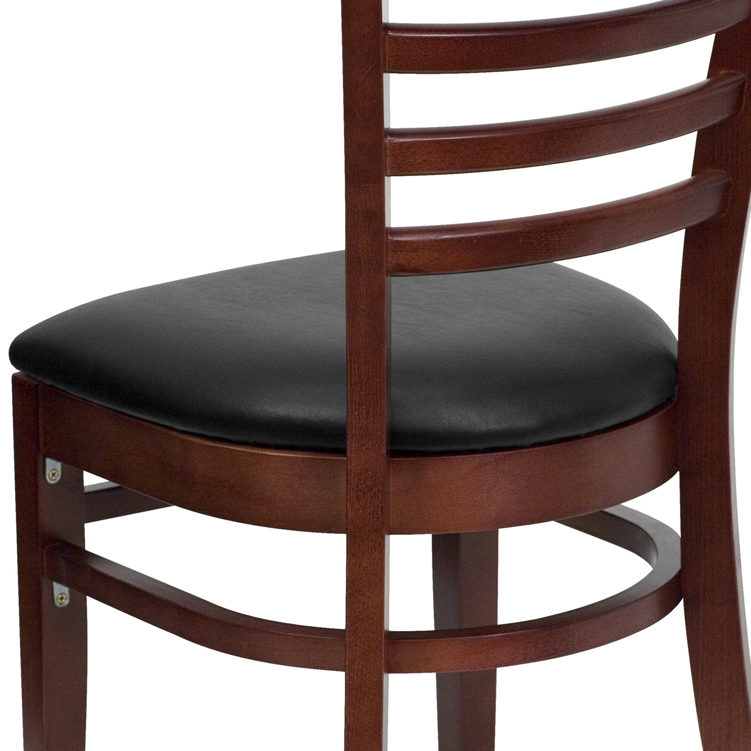 Flash Furniture HERCULES Series Mahogany Wood Ladder Back Restaurant Chair - Black Vinyl Seat, Commercial Dining, Kitchen, Bar, Cafe, and Home Use