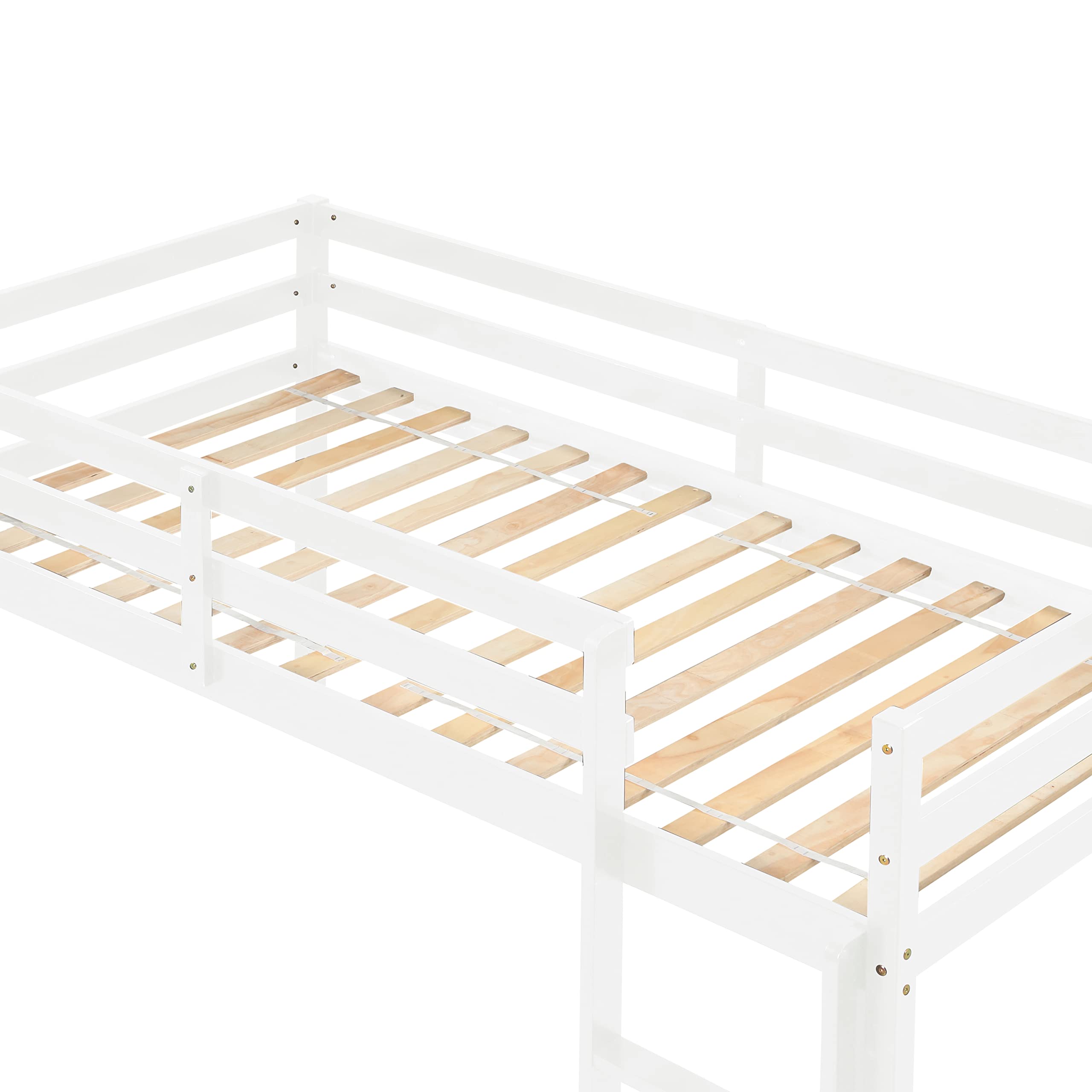 Merax Twin Size Solid Wood Low Loft Bed Frame with Ladder - Sturdy White Wooden Bunk Bed for Kids, Teens & Small Spaces - Perfect for Bedrooms, Dorms & Studio Apartments