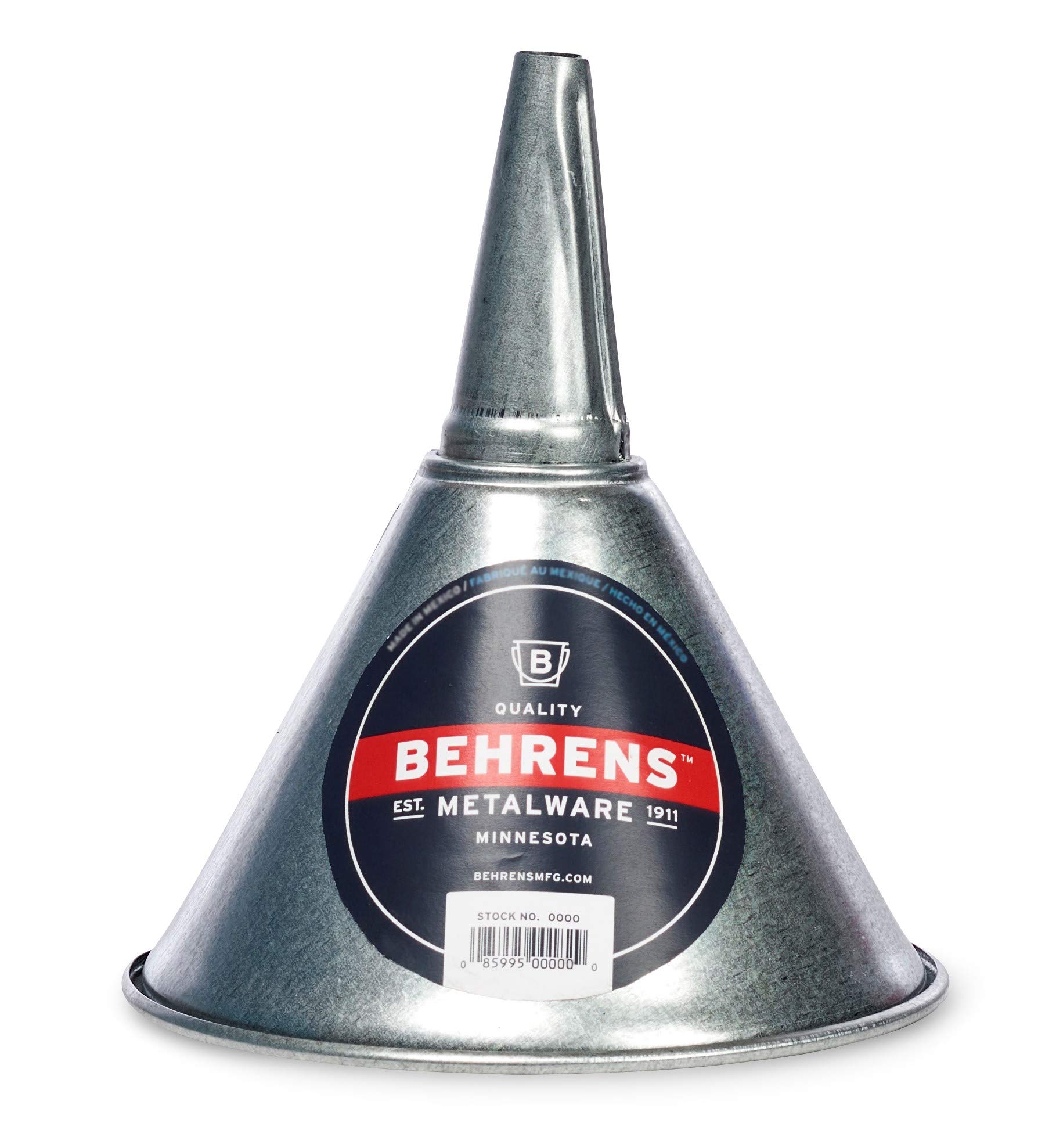 Behrens GF51 Galvanized Steel Funnel with Screen - 1 Quart Capacity, Silver - Perfect for Automotive Fluids, Cooking Oil, and DIY Projects