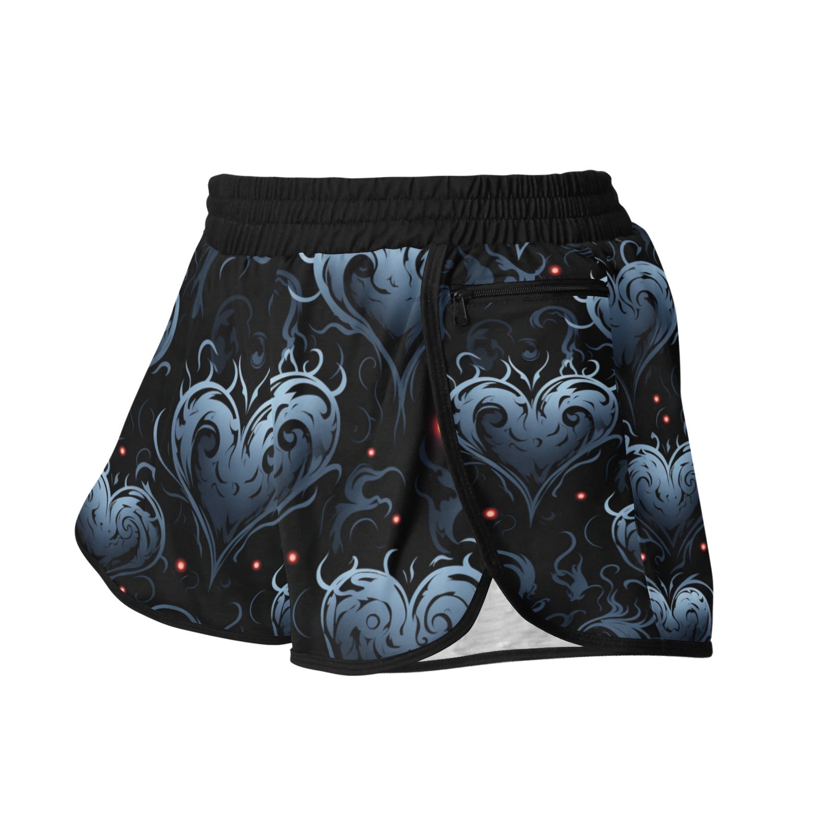 Gothic Blue Hearts Print Athletic Shorts for Women - Comfortable Workout & Running Shorts - Perfect for Gym, Yoga, and Casual Wear