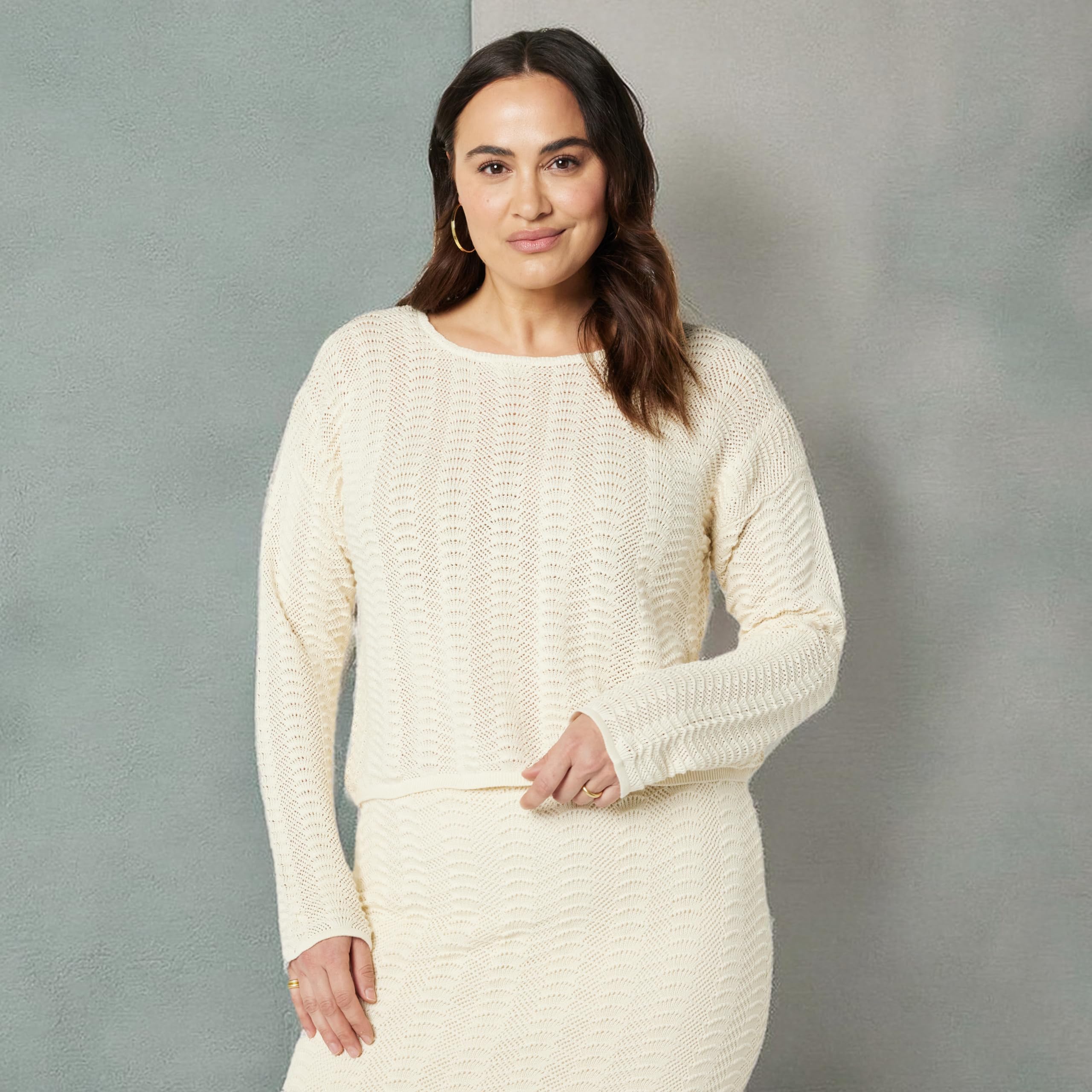 The Drop Women's Makayla Crochet Drop-Shoulder Cropped Pullover Sweater | Boho Chic Lace Knit Top | Perfect for Spring & Summer Outfits, Beach Vacations & Music Festivals