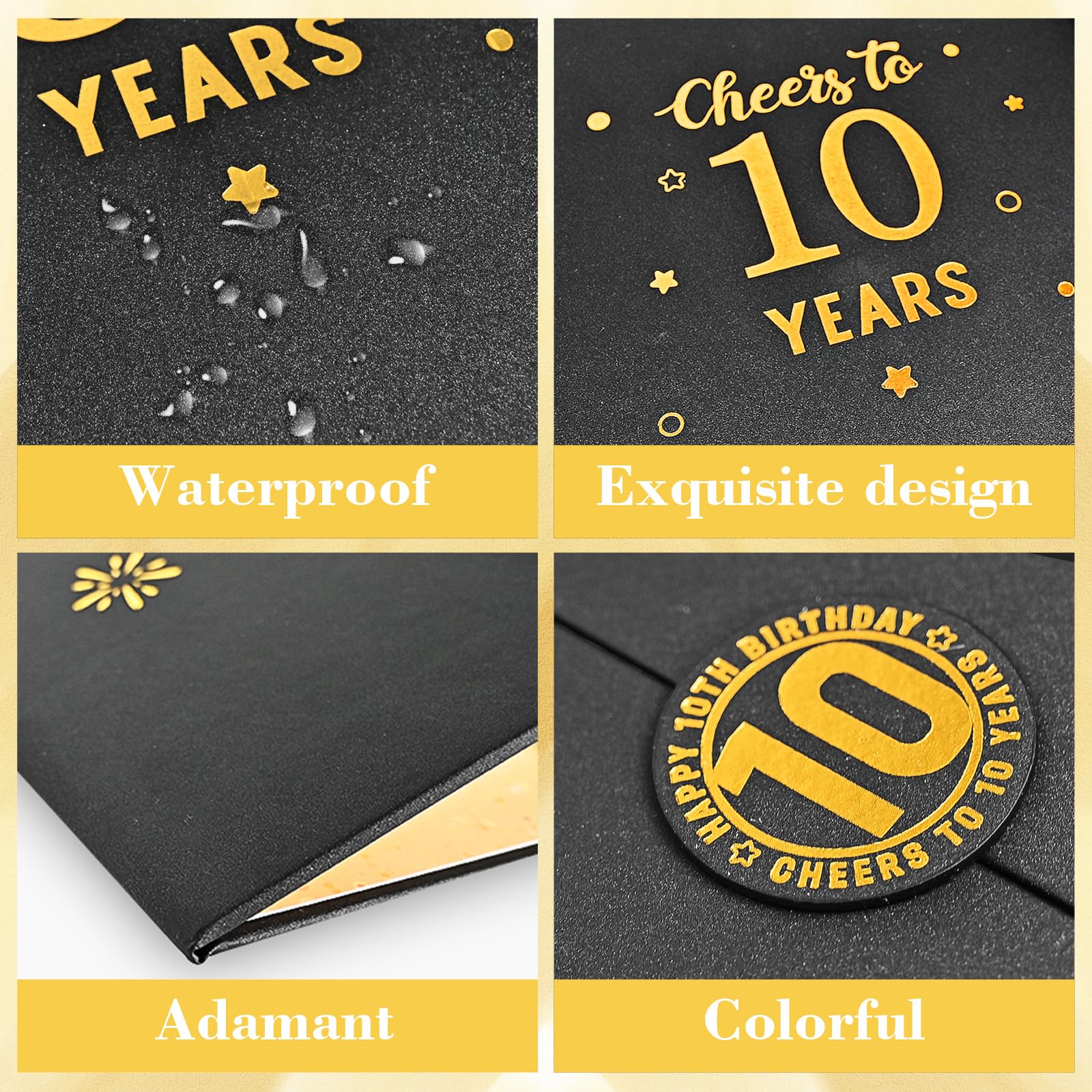 Black Gold 10th Birthday Guest Book Alternative - Creative Signature Book & Table Decor for Boys/Girls | Unique 10 Year Old Birthday Gift for Him/Her | Perfect for Birthday Parties, Milestone Celebrations & Keepsake Memories