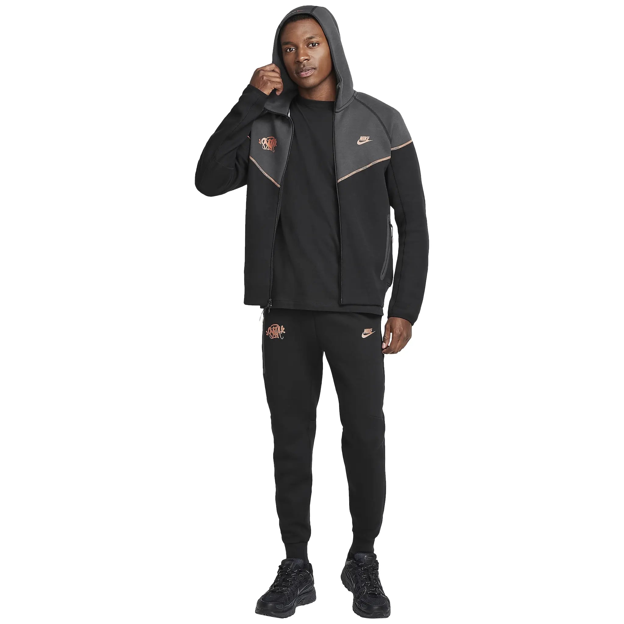 Syna World x Nike Central Cee Tech Fleece Black Hoodie for Men - Lightweight Warm Pullover Sweatshirt - Streetwear Fashion for Urban Lifestyle & Gym Wear