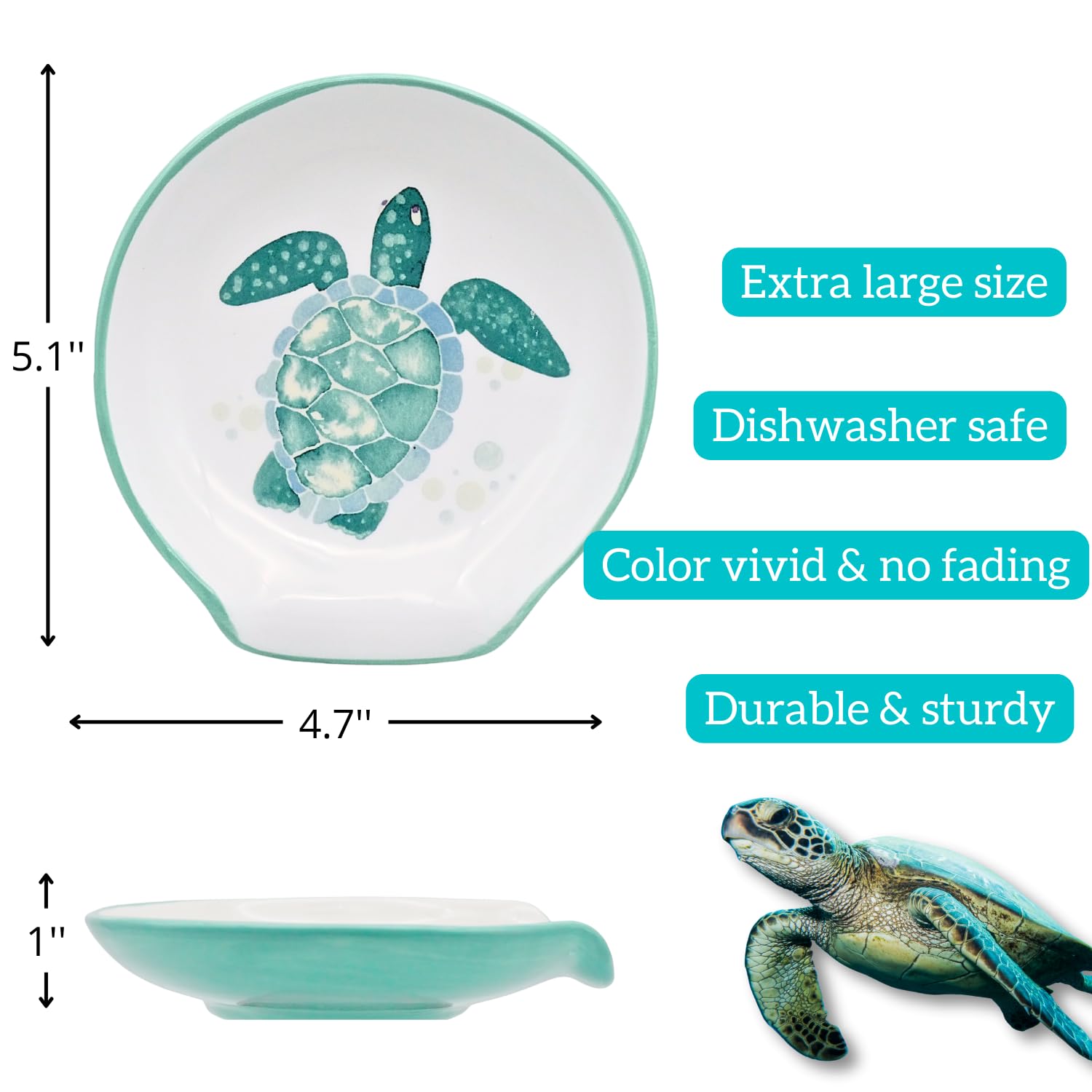 Turtle Spoon Rest - Coastal Ocean Nautical Decor, Teal Kitchen Accessories, Turquoise Hawaiian Beach Themed Countertop Decor | Perfect for Stove Top, Kitchen Counter & Cute Sea Turtle Christmas Gifts | Ideal for Beach House, Coastal Kitchen & Tropical Home Decor