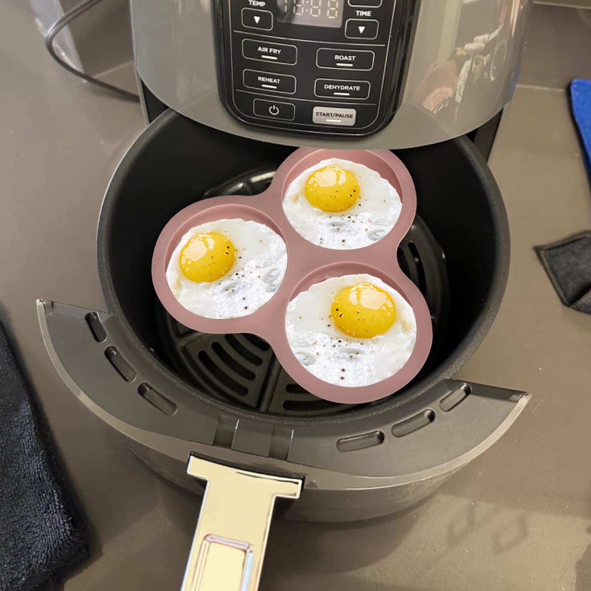 Non-Stick Reusable Egg Pan for Air Fryer - 3 Cavity Baking Mold for Eggs, Muffins & Hamburger Buns | Perfect for Breakfast Meal Prep & Air Fryer Cooking Accessories