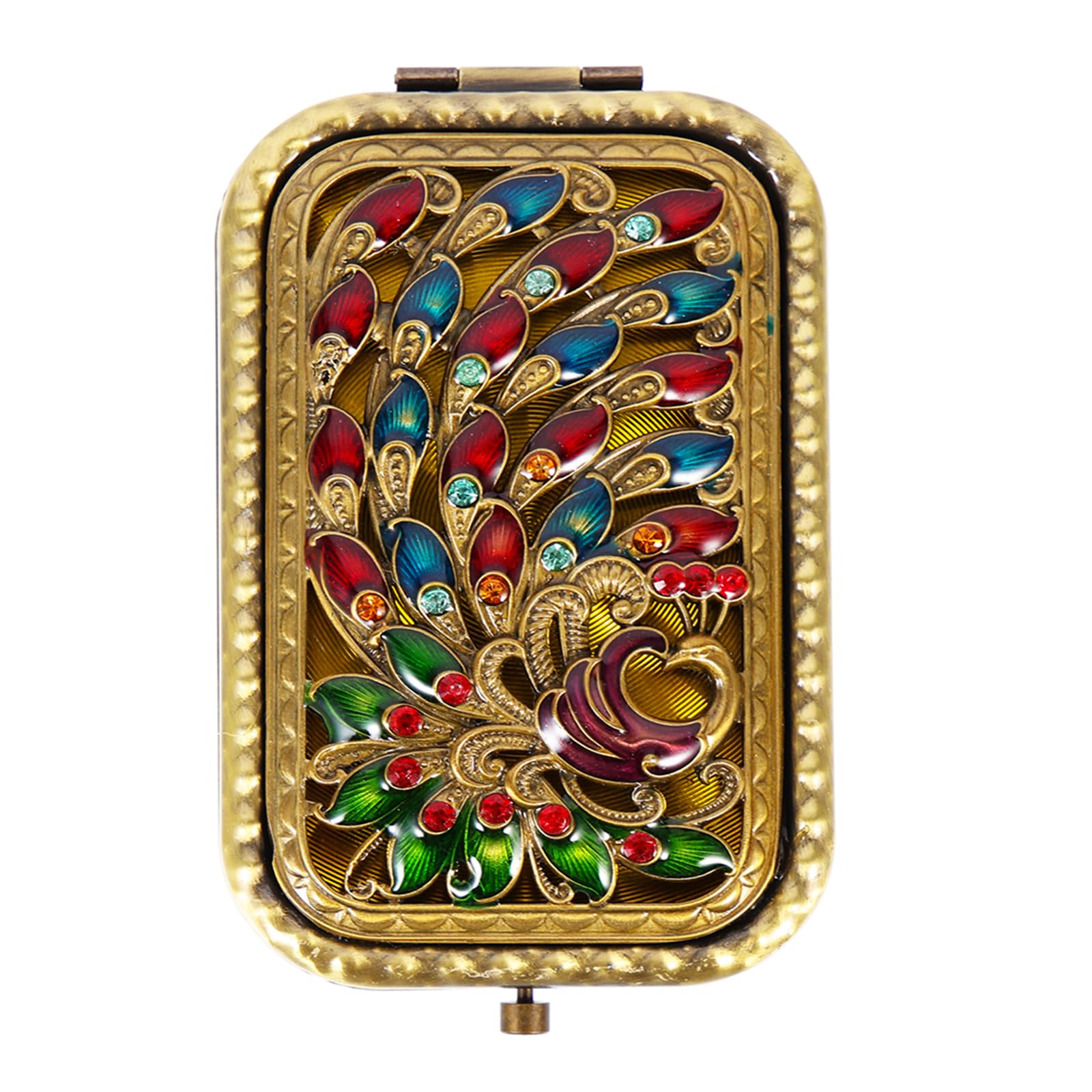 Beaupretty Vintage Makeup Mirror - Portable Foldable Vanity Mirror with Peacock Design, Small Double-Sided Pocket Mirror for Travel, Home & Salon Use | Perfect for Makeup, Skincare & On-the-Go Touch Ups