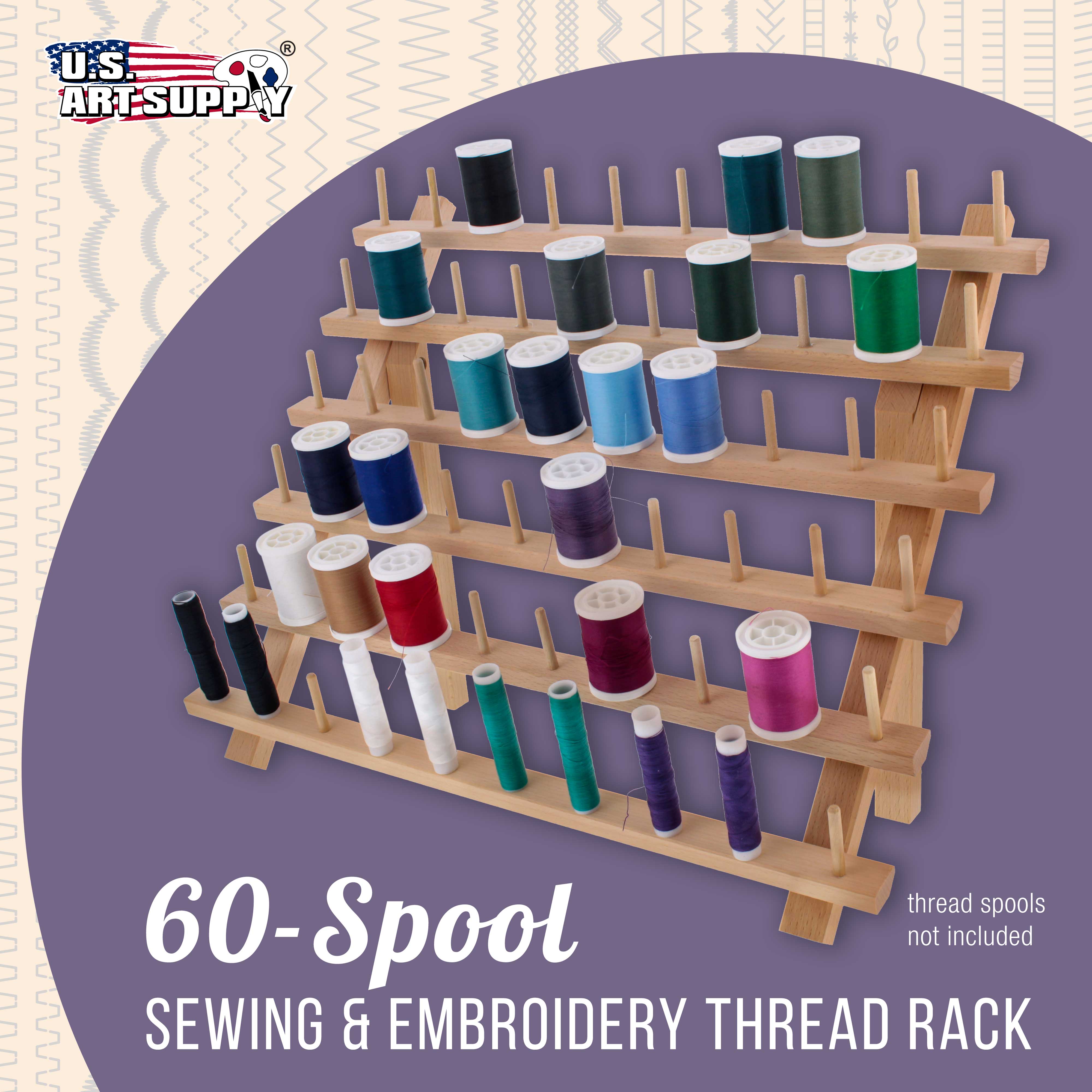 Premium 60 Spool Wooden Thread Holder - Sewing & Embroidery Thread Storage Organizer for Craft Room & DIY Projects | Perfect for Quilting, Knitting & Needlework
