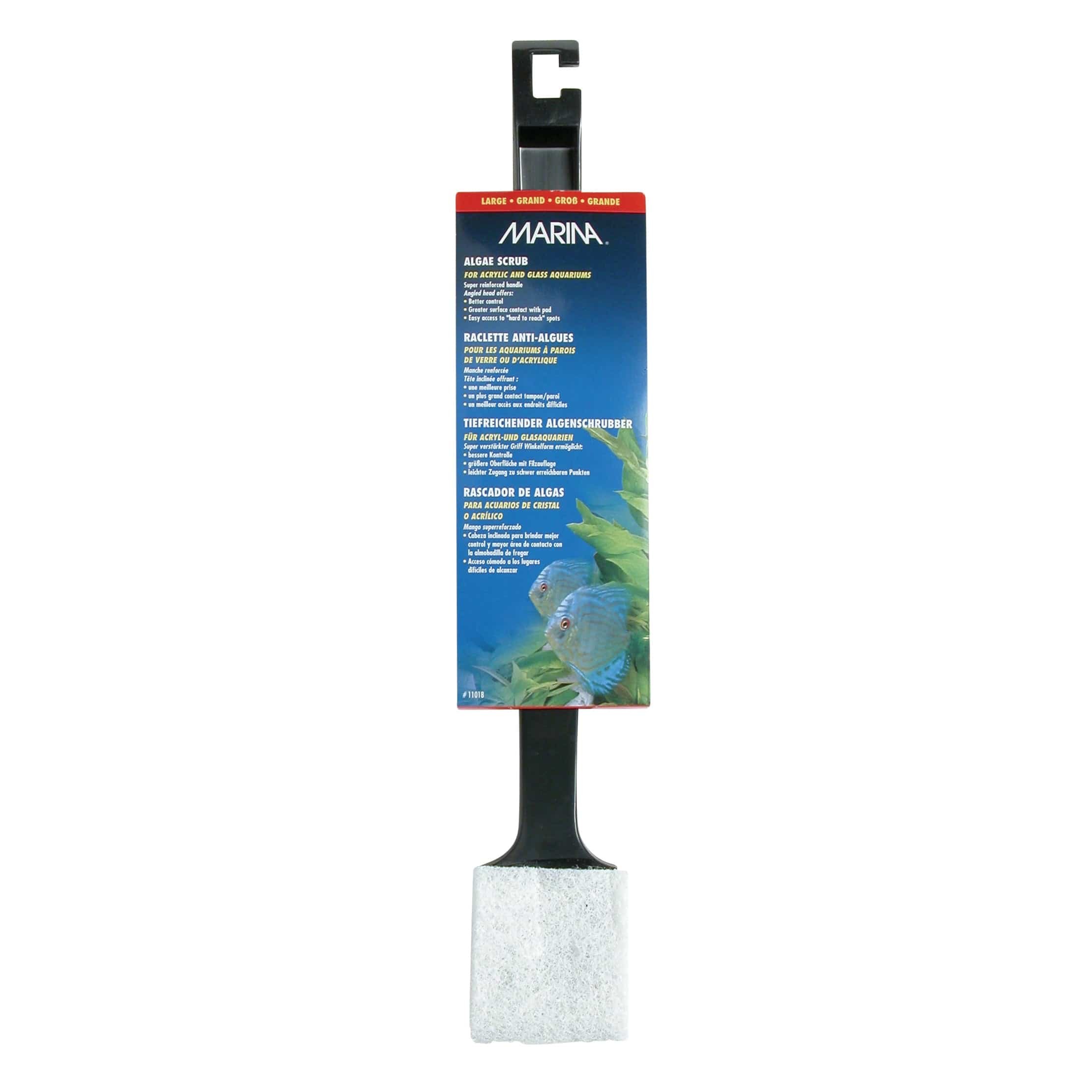Premium Marina Algae Scrubber with Ergonomic Plastic Handle - Effective Aquarium Cleaning Tool for Saltwater & Freshwater Tanks