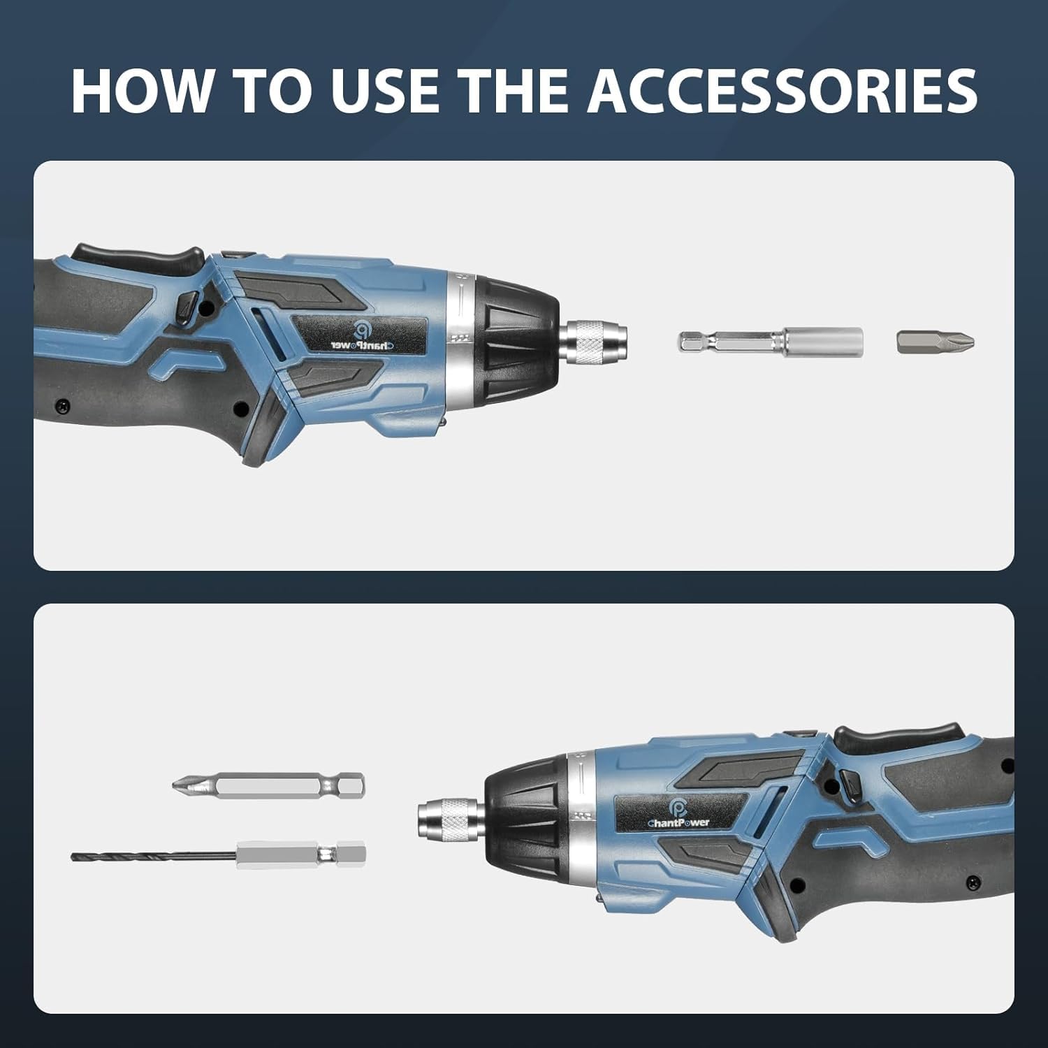 C P CHANTPOWER 4V Cordless Electric Screwdriver Set with 6+1 Torque Gears & 1/4