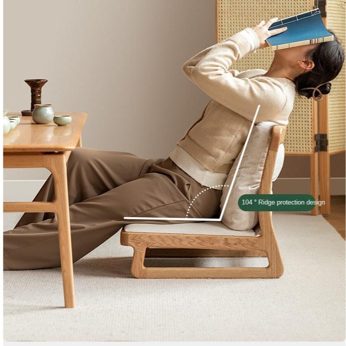 Oak Solid Wood Tatami Tea Chair Low Back - Japanese Style Floor Seating for Meditation, Tea Ceremony & Zen Decor