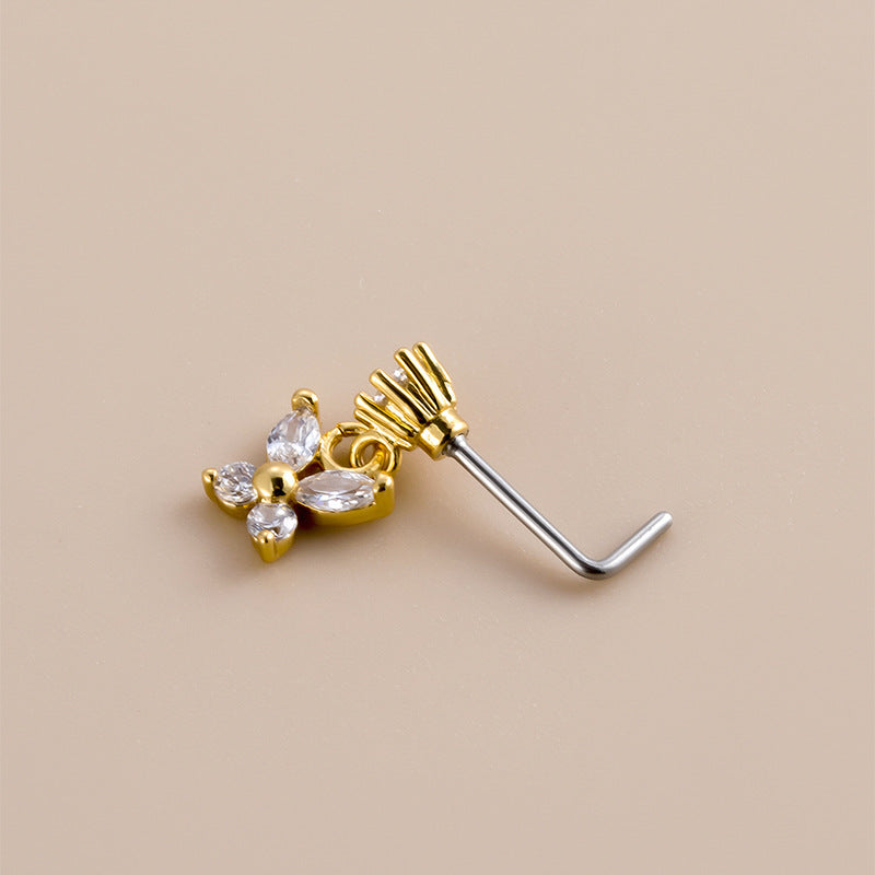 20G L Bend Butterfly Dangle Nose Stud Nostril Ring - Surgical Steel Nose Piercing Jewelry for Women & Men | Perfect for Everyday Wear, Parties & Special Occasions