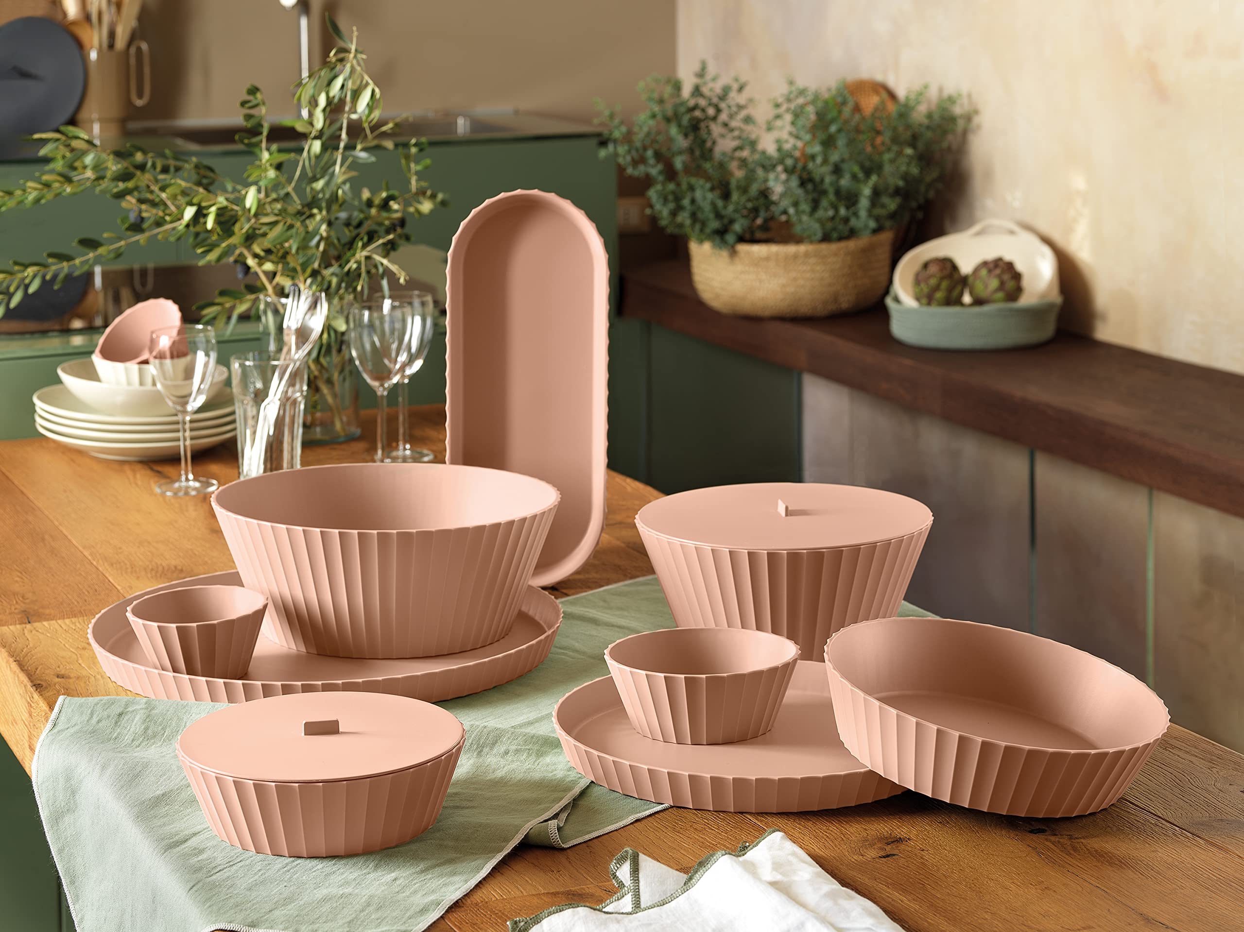 Hera Ceramic Bowl Large - Pink Sand Color, Elegant Dining & Serving Bowl for Salads, Pasta, Soup | Perfect for Home, Restaurant & Party Use